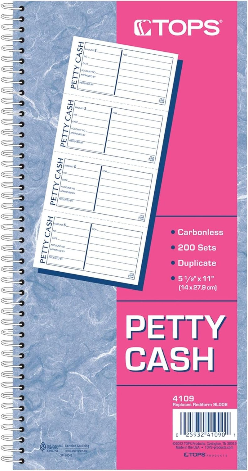 Spiral Petty Cash Receipt Book, 2-Part, Carbonless, 4 Messages per Page, 2 Sets