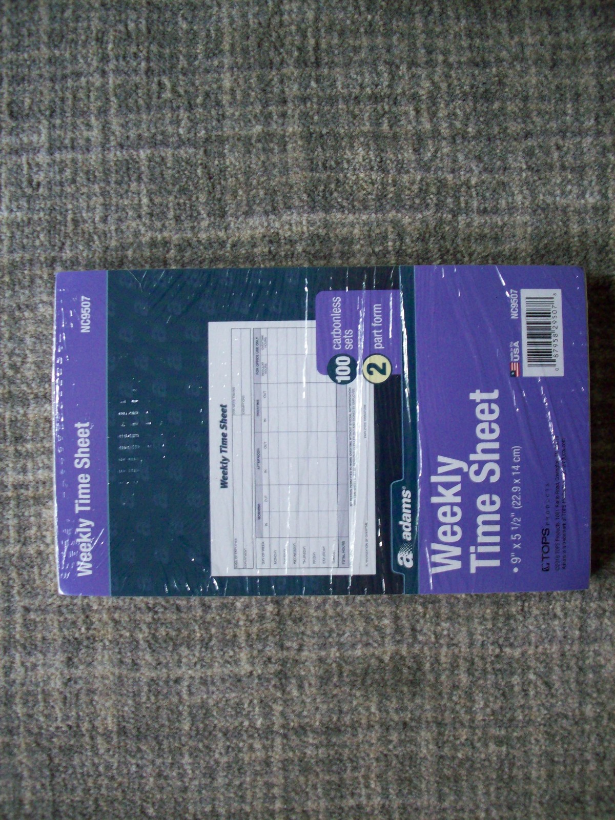 Time Sheet, 9 X 5.5 Inch, Weekly Format, 2-Part, Carbonless, 100-Pack, new