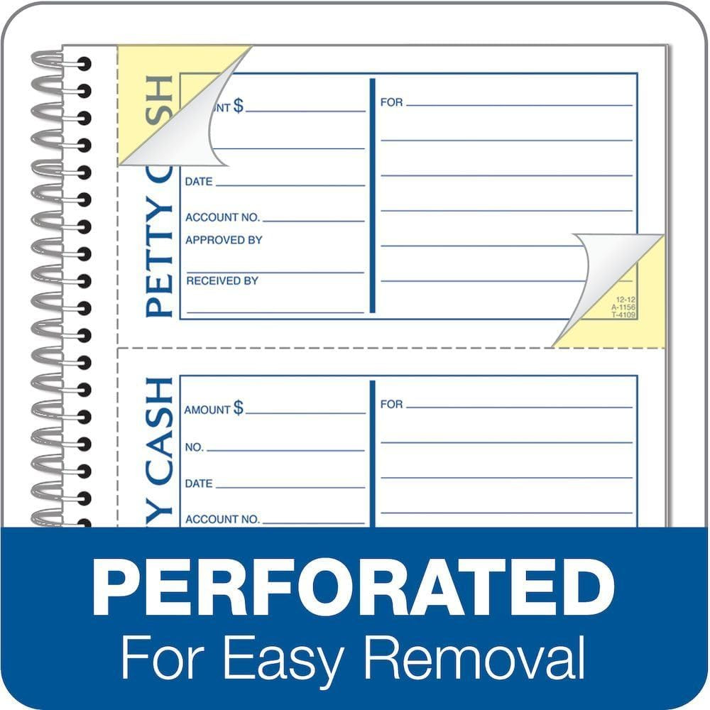 Spiral Petty Cash Receipt Book, 2-Part, Carbonless, 4 Messages per Page, 2 Sets