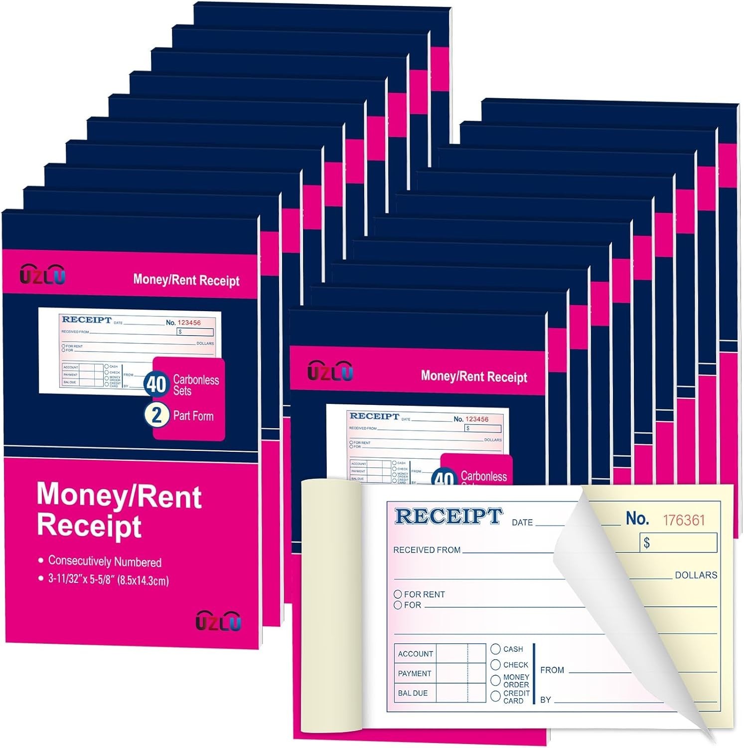 20 Packs Money and Rent Receipt Book, 3-11/32″ x 5-5/8″ Rent Receipt Books,