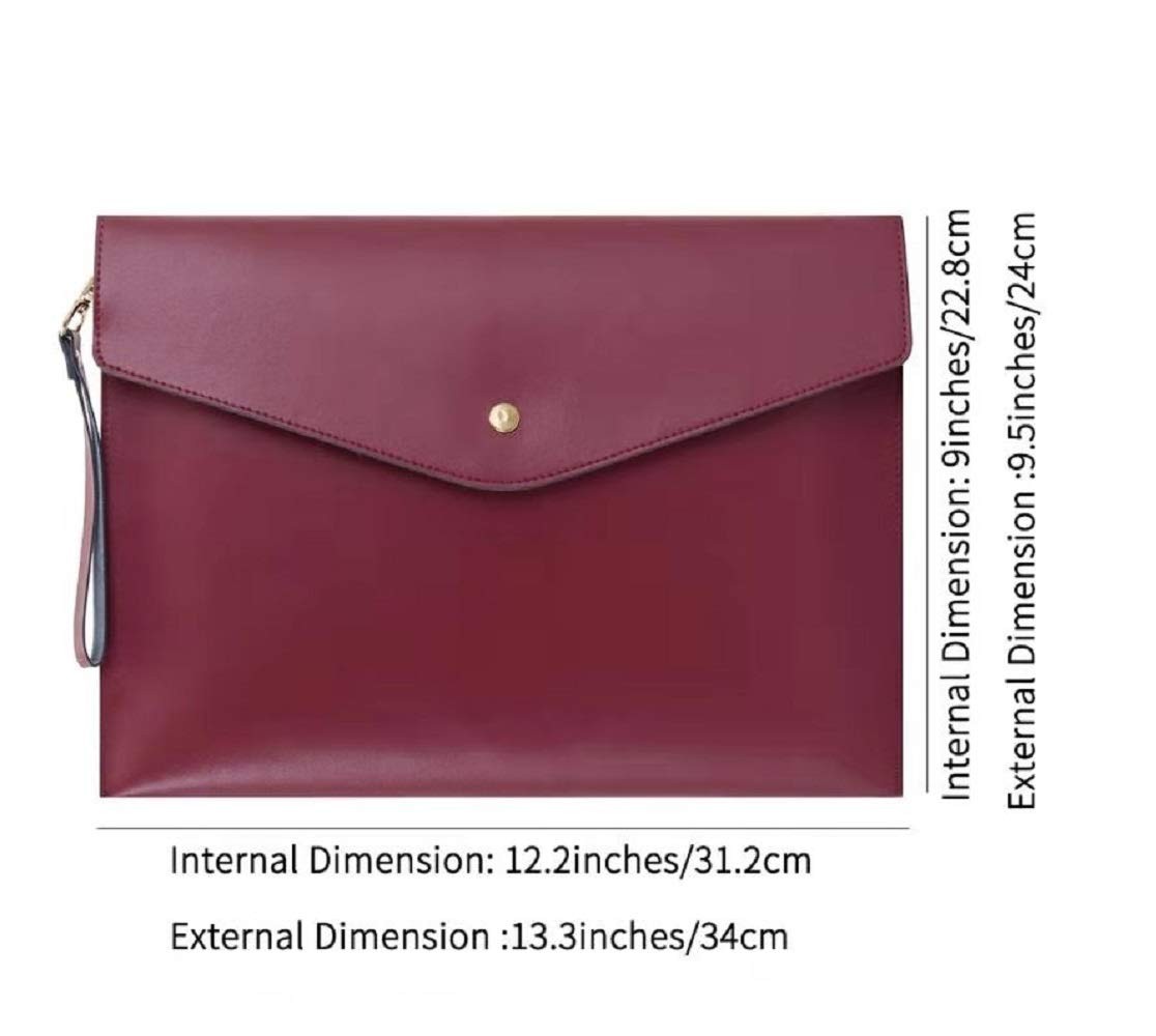 Wonderpool A4 Real Leather Multifunction Portfolio Envelope File A4, Wine Red