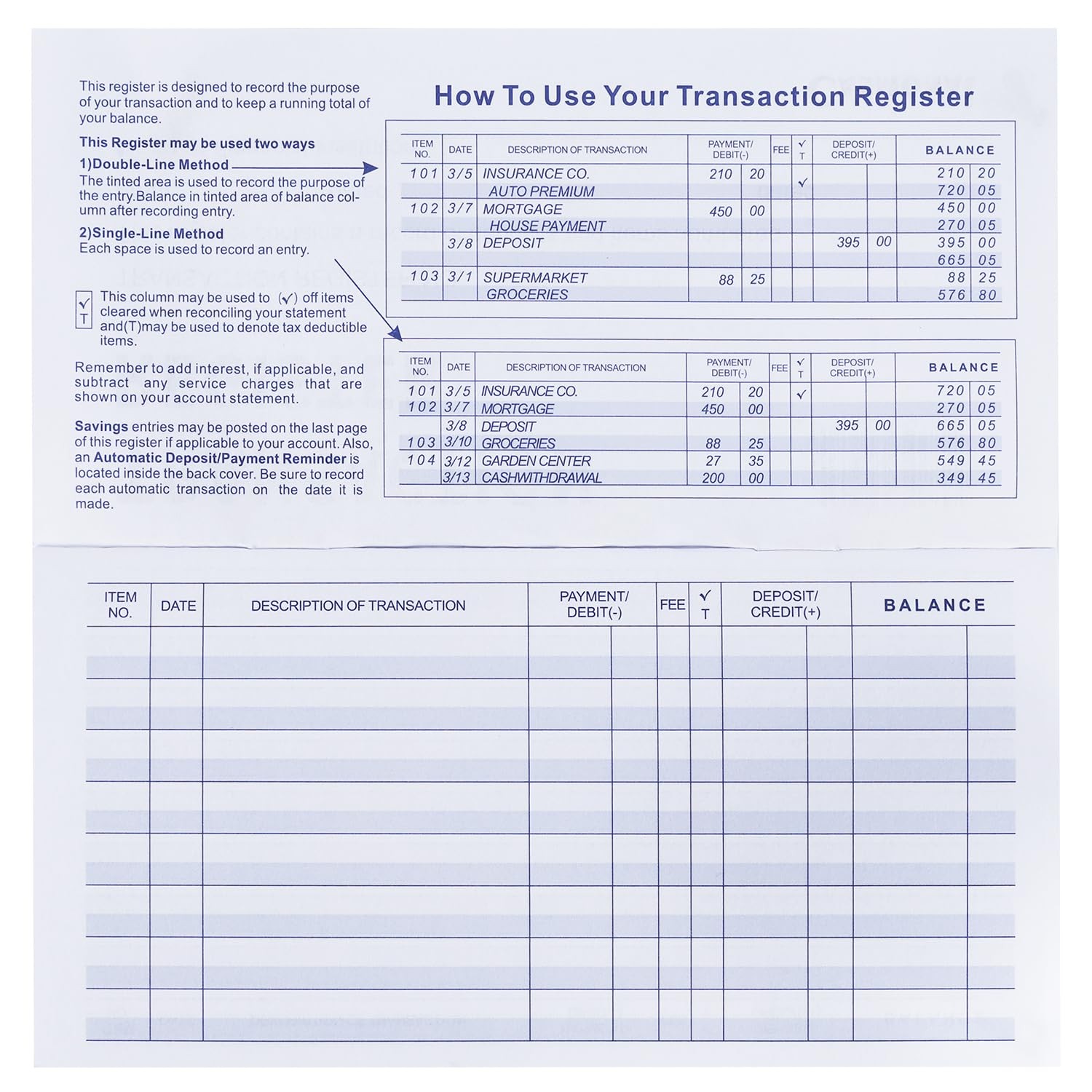 20 Pack Checkbook Register, Check Registers for Personal, Blank Ledger