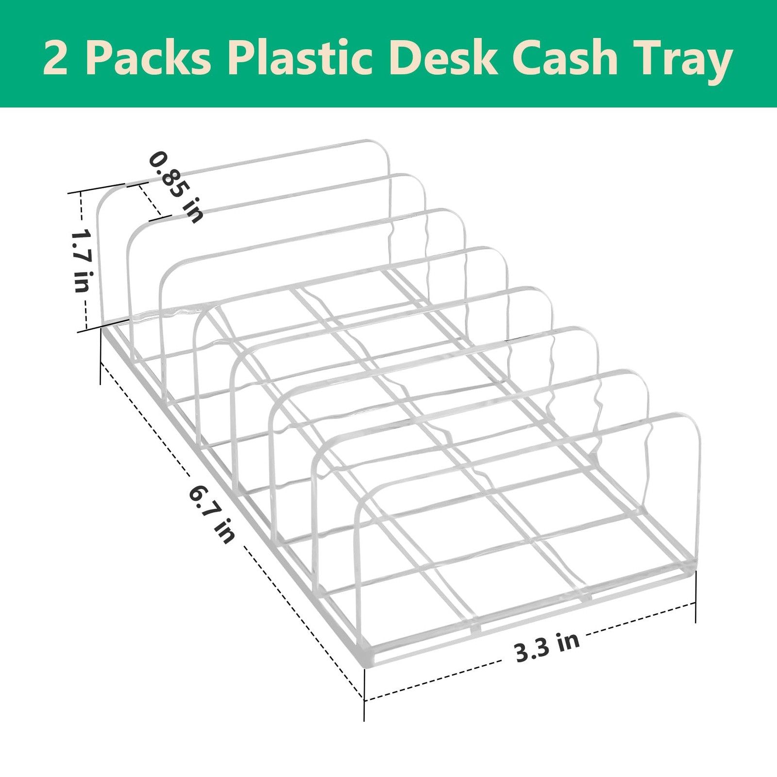 2 Packs Acrylic Mail Organizer Plastic Desk Cash Tray,7 Section Transparent