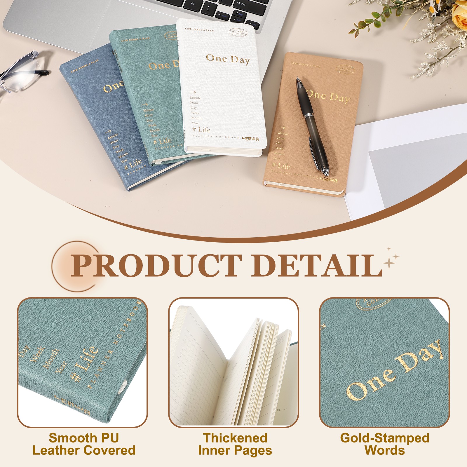 2Pcs Daily Planner Notebook, 7 x 3.8″ to Do Notebook, White, Green