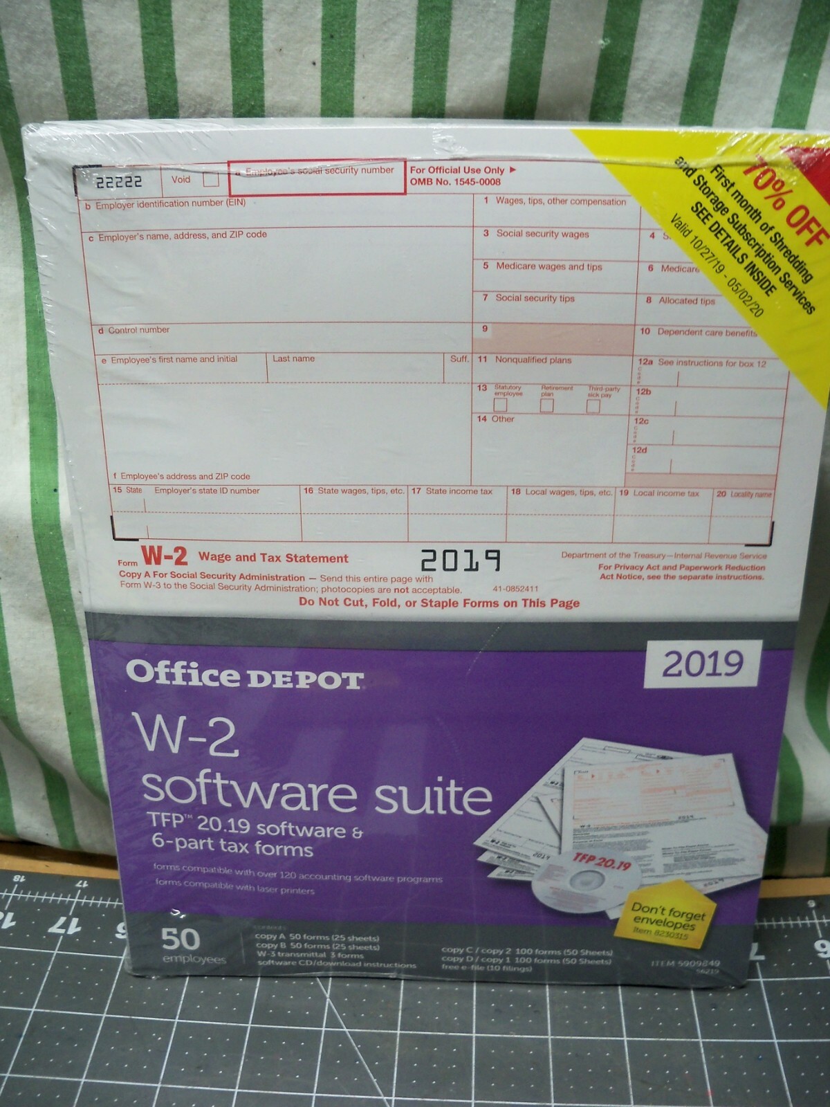 Office Depot W-2 Software Suite 2019 2-Up 6-Part 50 Pk Laser Tax Forms Staple W2