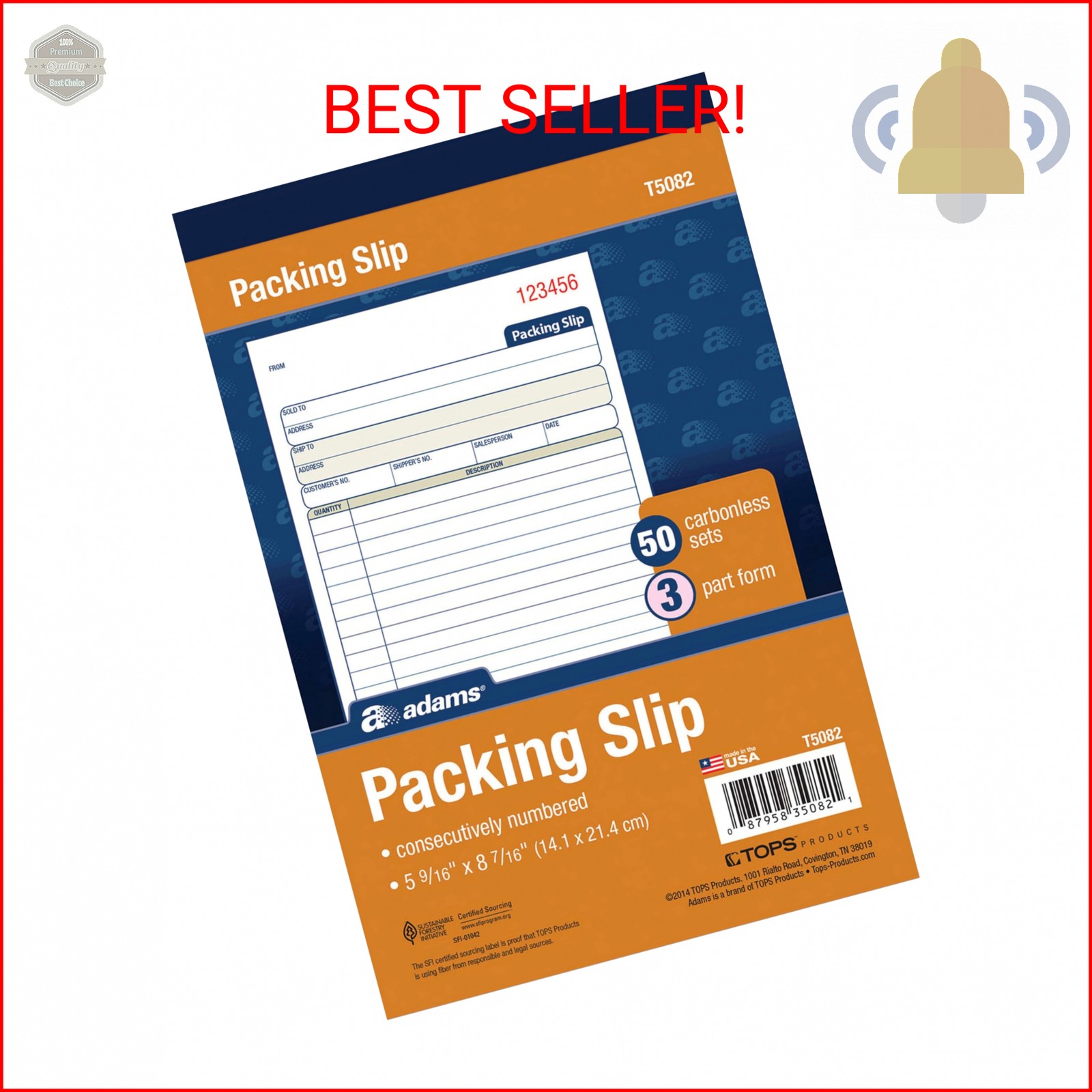 Adams Packing Slip Book, 3-Part, Carbonless, 5-9/16 x 7-5/16 Inches, 50 Sets per