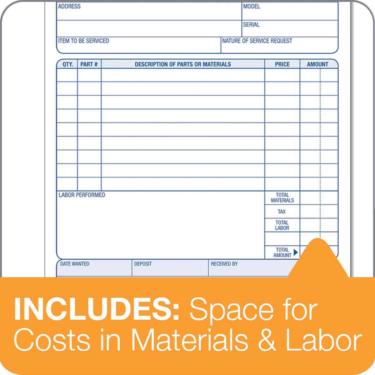 Adams Repair Order Books 3 Part Carbonless Forms With Claim Check 50 Sets