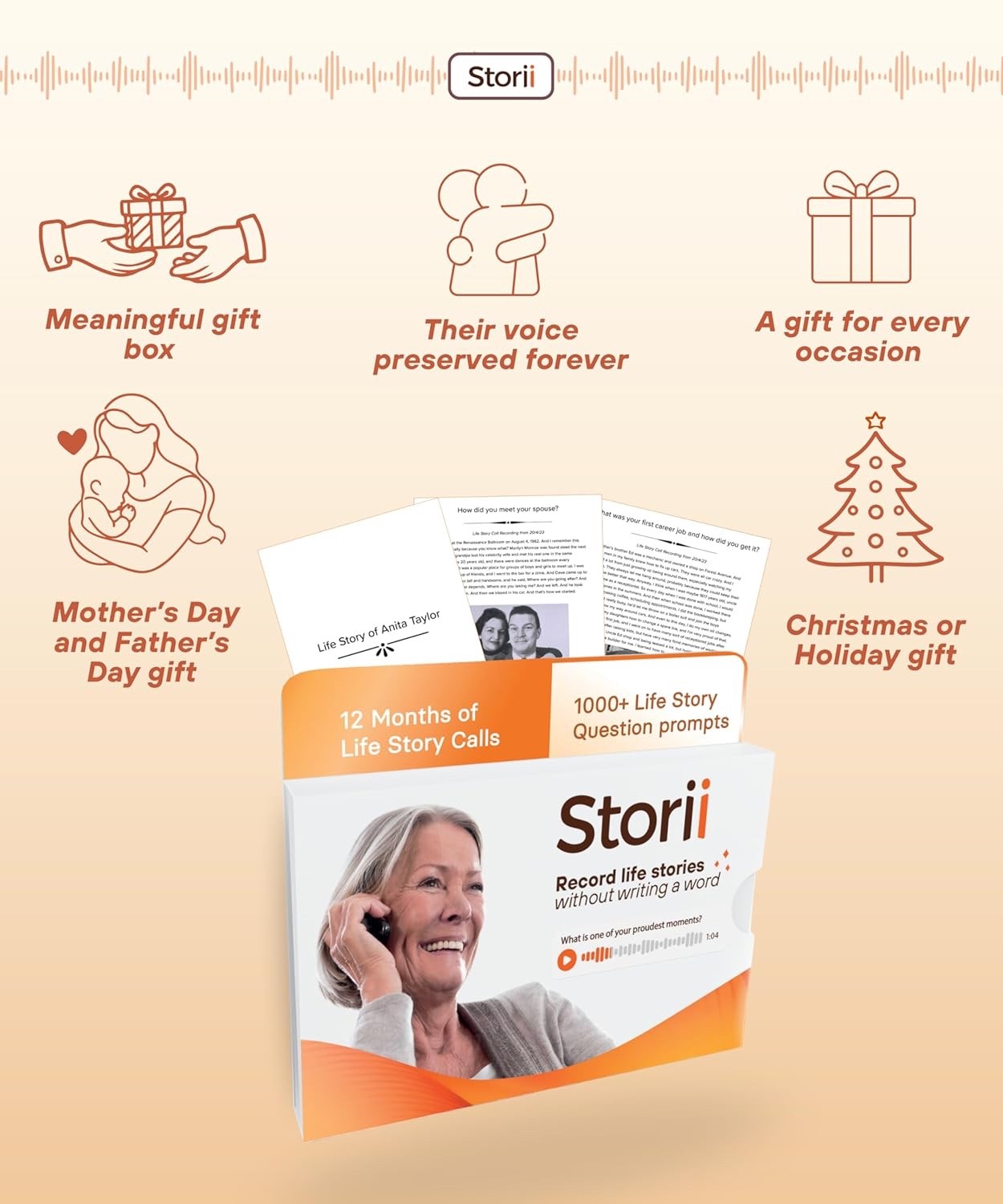 Storii – Record Your Memoir: Gift Box – 12 Months of Life Story ys/m, Orange