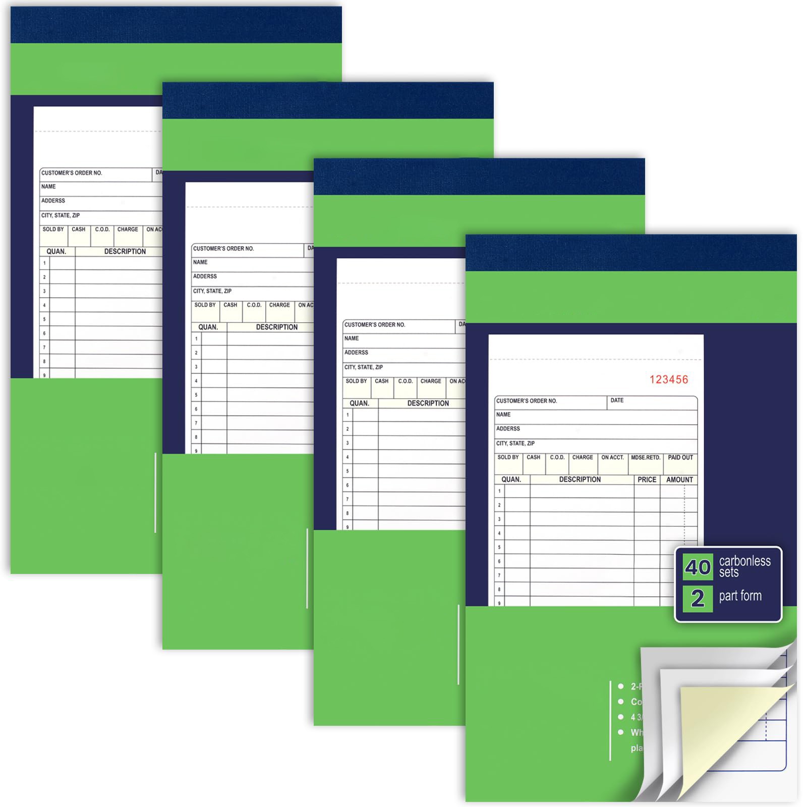 Carbon Copy Receipt Book, 40 Sets, 2 Part, White Yellow, Business Forms