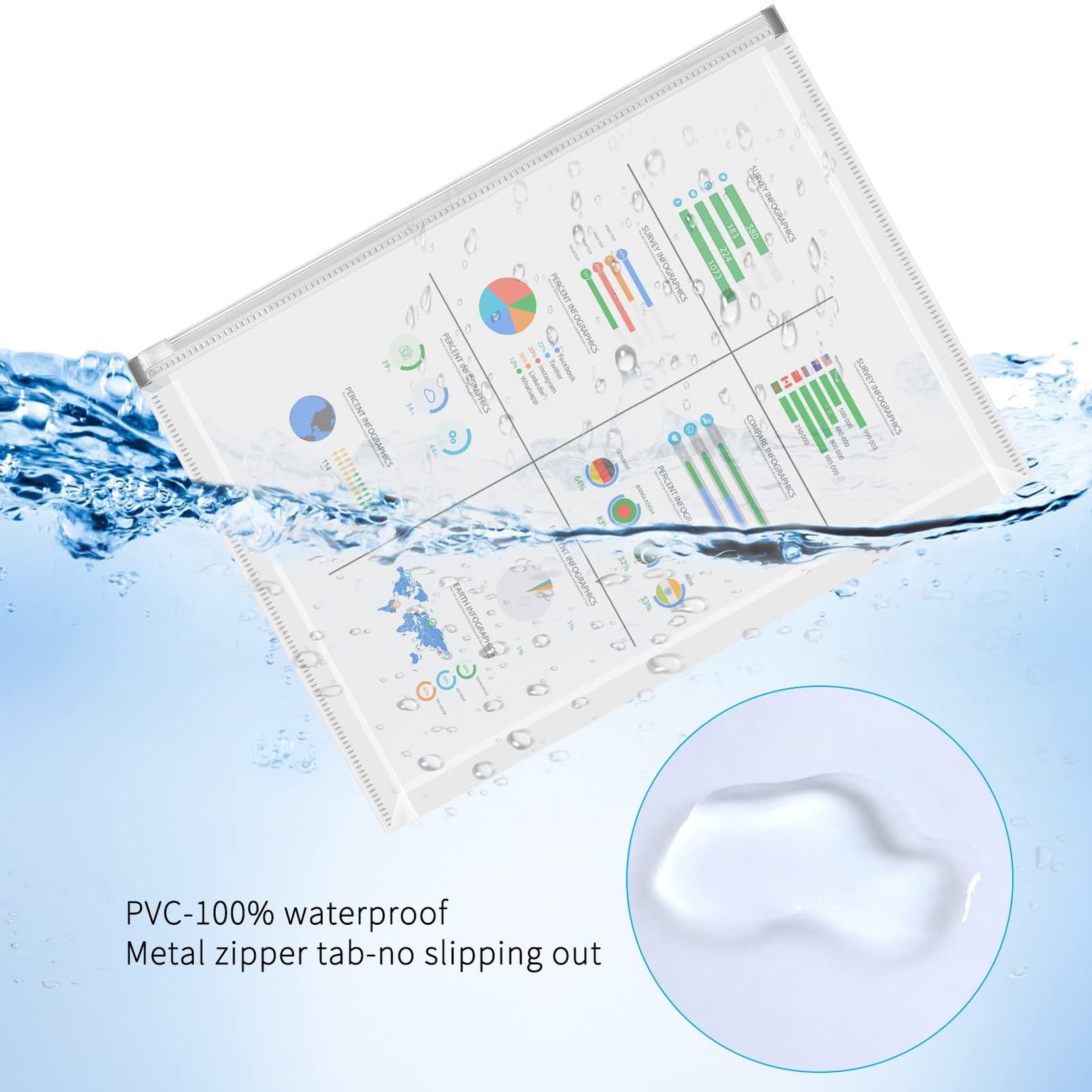 FYY 5PCS Plastic Envelopes, A4 Letter Size Poly Zip Envelopes File A4, Clear