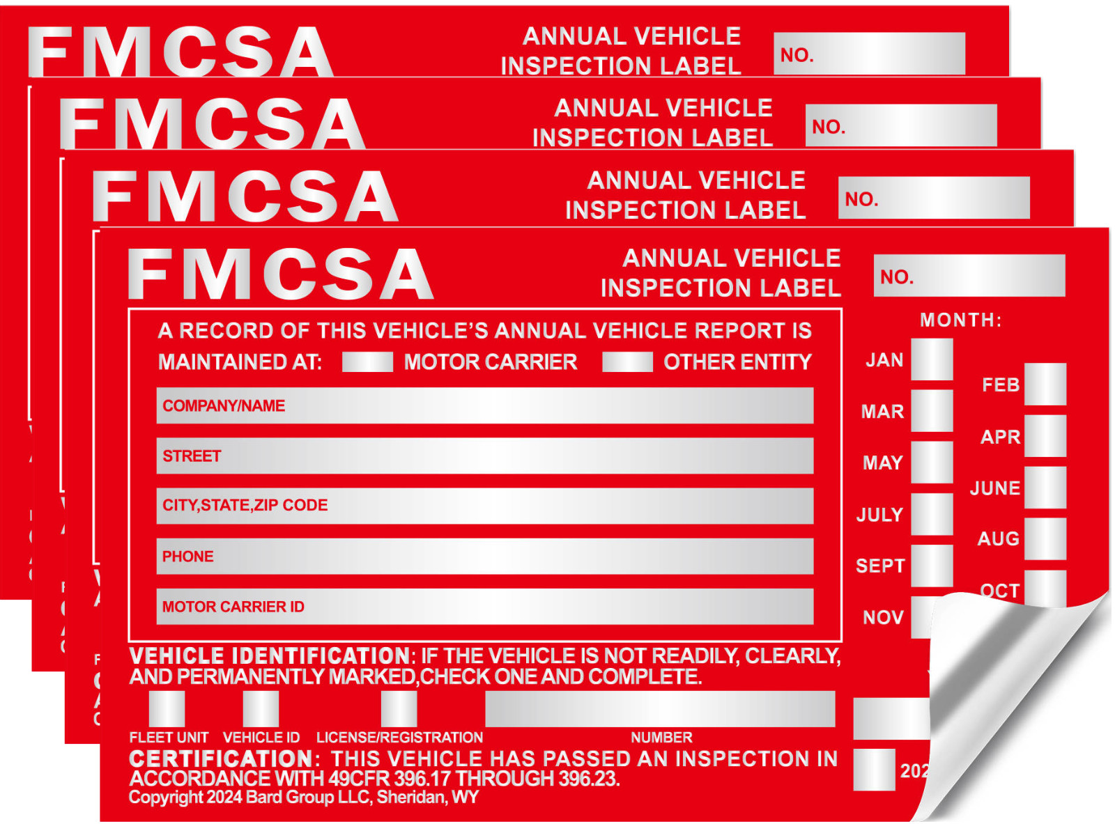 Annual Vehicle Inspection Label Sticker Aluminum FMCSA DOT 6″ x 3.5″. 60-PACK.