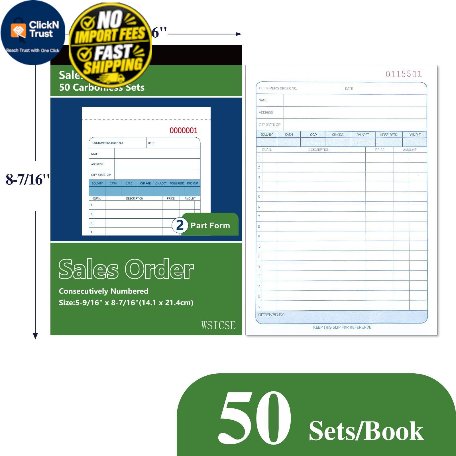 6 Pack Sales Order Book, 5-9/16 x 8-7/16″ Receipt Book with Carbon…
