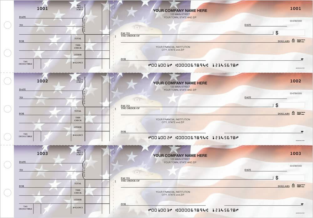 Manual Business Checks with Side Stub Logo Included 11 Styles/Colors- 250 Checks