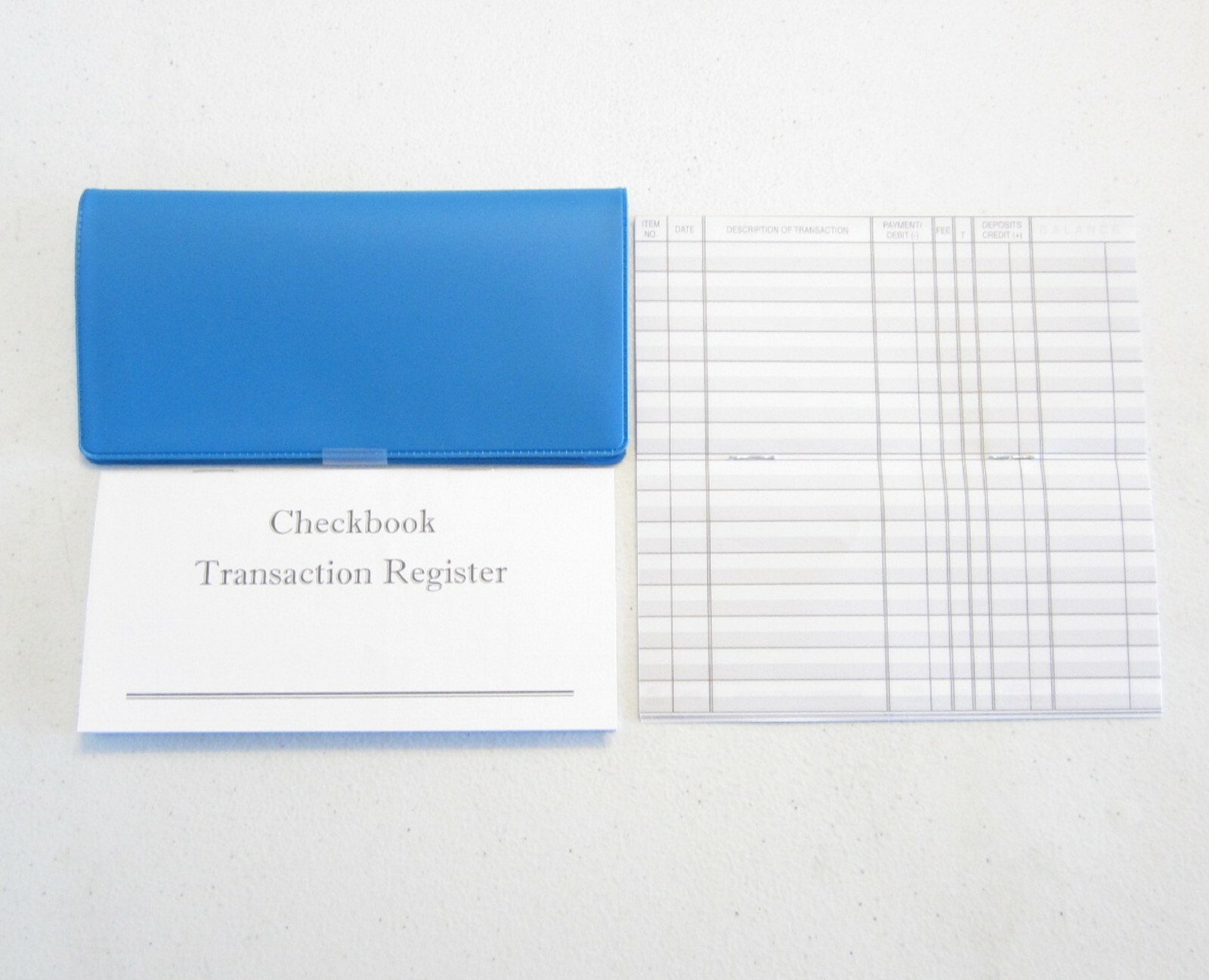 1 NEW SKY BLUE VINYL CHECK BOOK COVER & 6 CHECKBOOK TRANSACTION REGISTERS