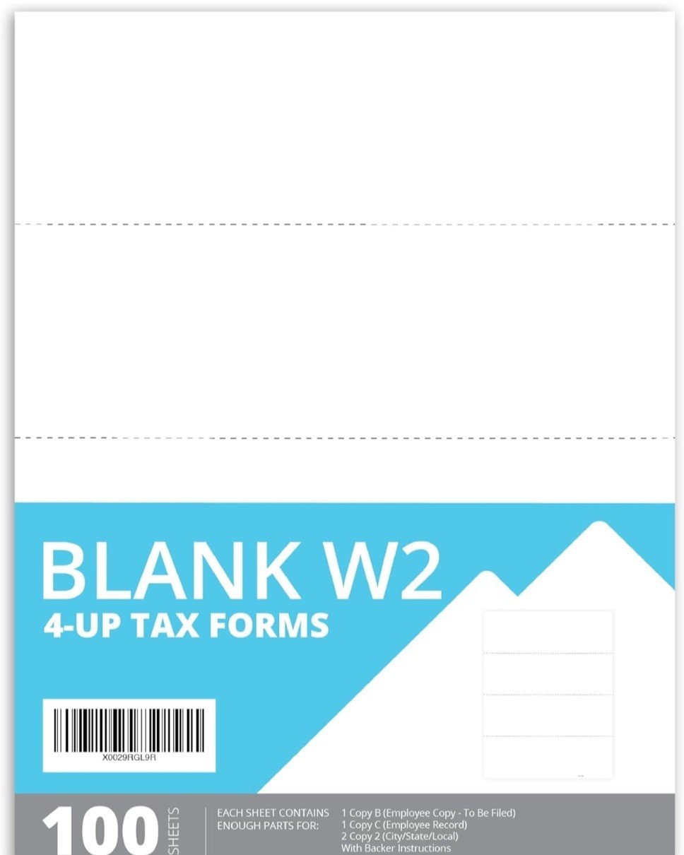 Blank 2025 W2 4 Up Horizontal Tax Forms, 100 Employee Forms, Designed for QuickB