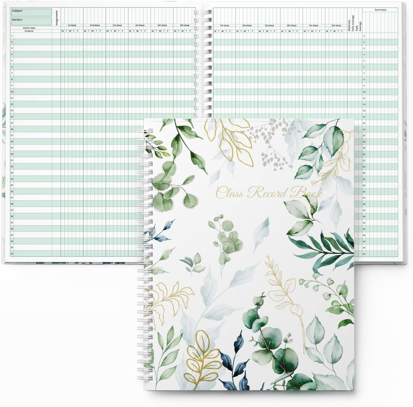 SUNEE Teacher Class Record Book for 11-12 weeks, 36 Names, 8.5×11 Inch, 104 P…