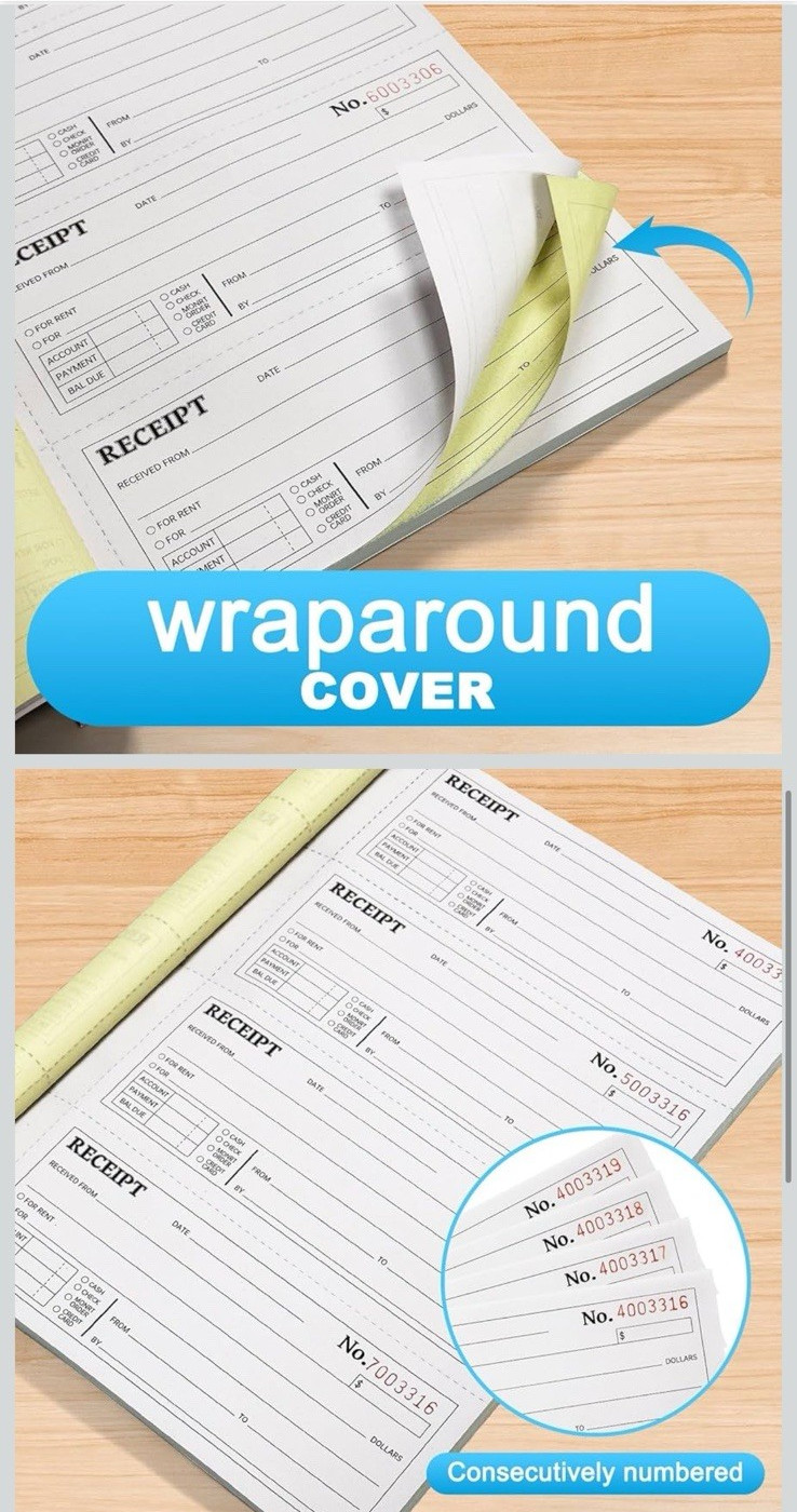 6 Pack Large Cash Rent Receipt Books Better Office Products 2 Part Carbonless