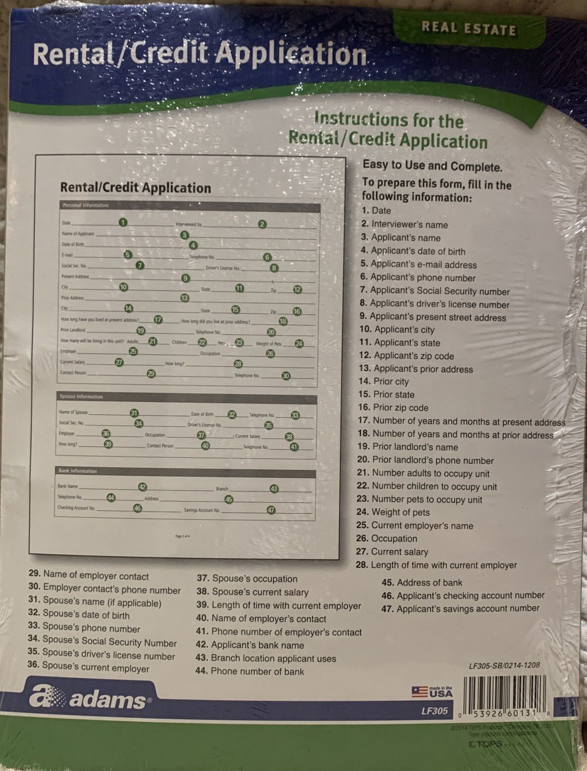 Adams Rental and Credit Application Form, Forms and Instructions