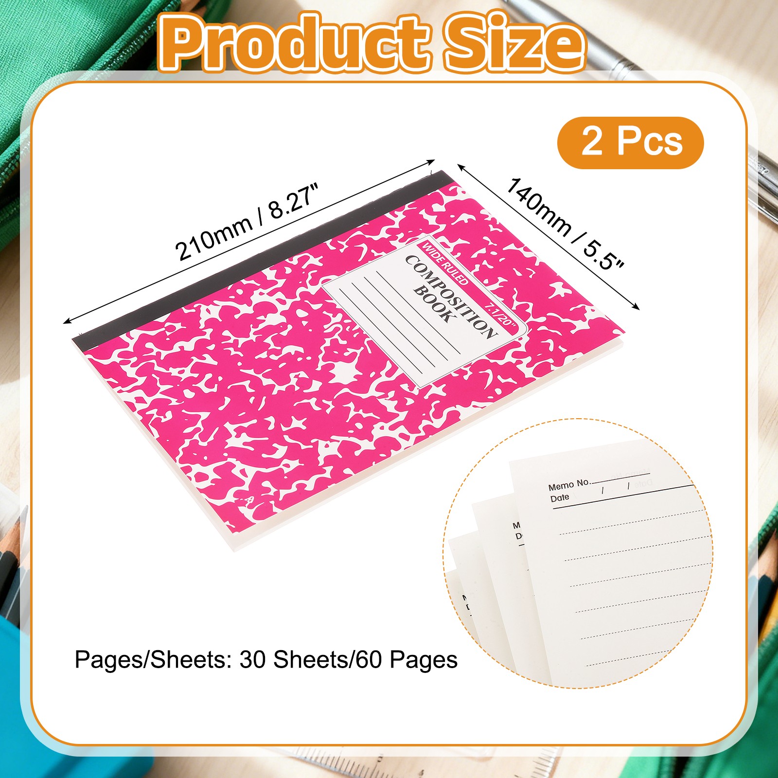 2 Pack A5 Notebook, A5 Journal Mini Notebook Pocket Marble,Hot Pink
