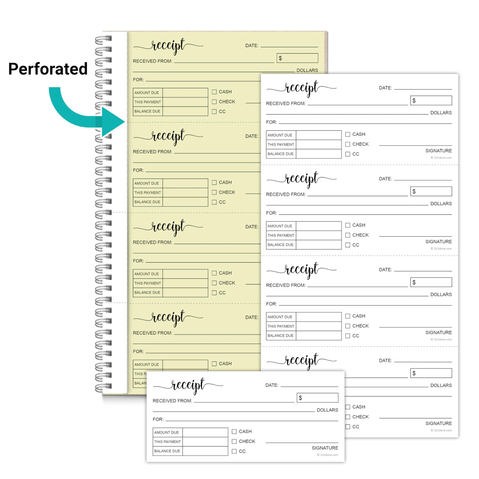 Receipt Book, 11×6 2-Part Carbonless Spiral Bound, Made in USA, 4 Receipts pe…