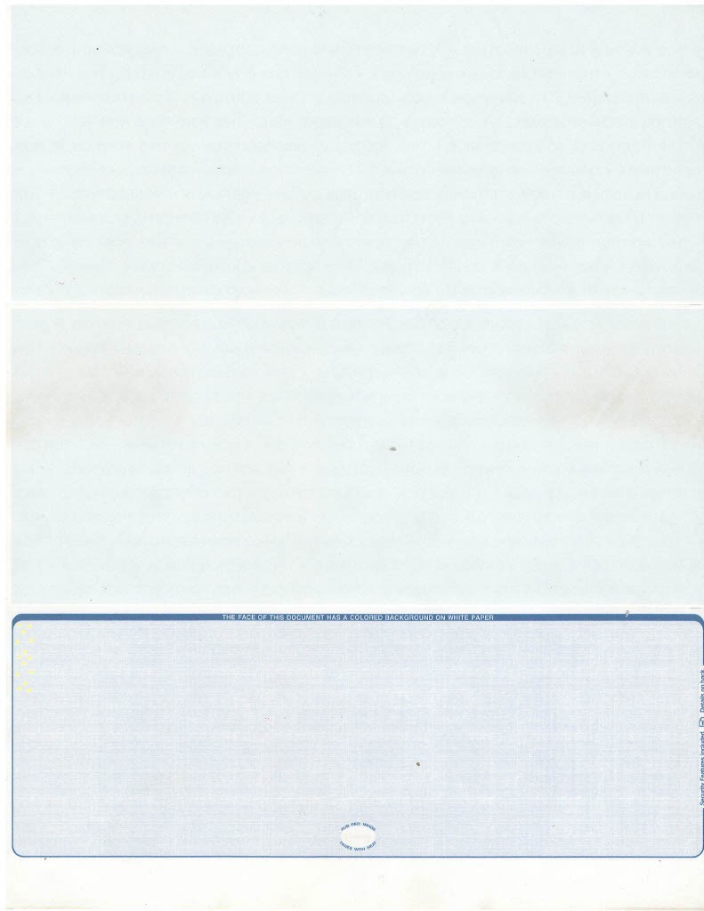 12 Blank Check Stock Paper – Check on Bottom – Blue Business Security Paper Pack