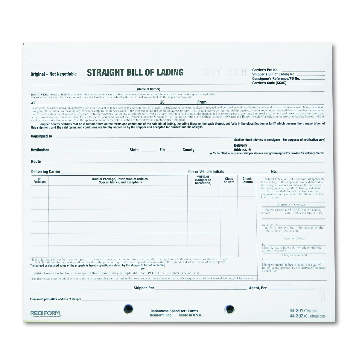Bill of Lading, Snap-A-Way Design, Carbonless Triplicate Forms, 8.5″ x 7″, 25…