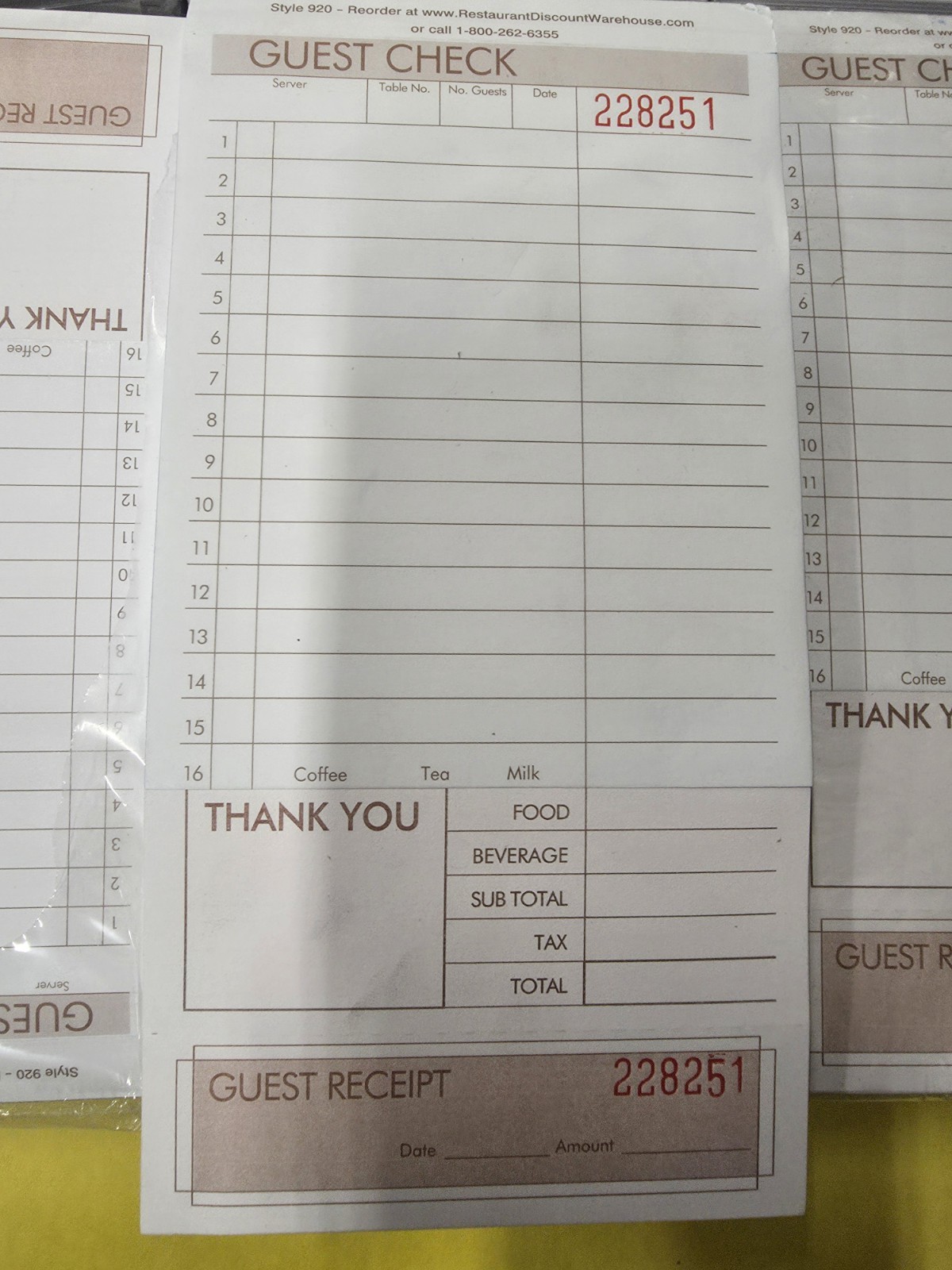 Guest Check Receipt Books 2-Part 50 set per book-40 Books- 2000 Total