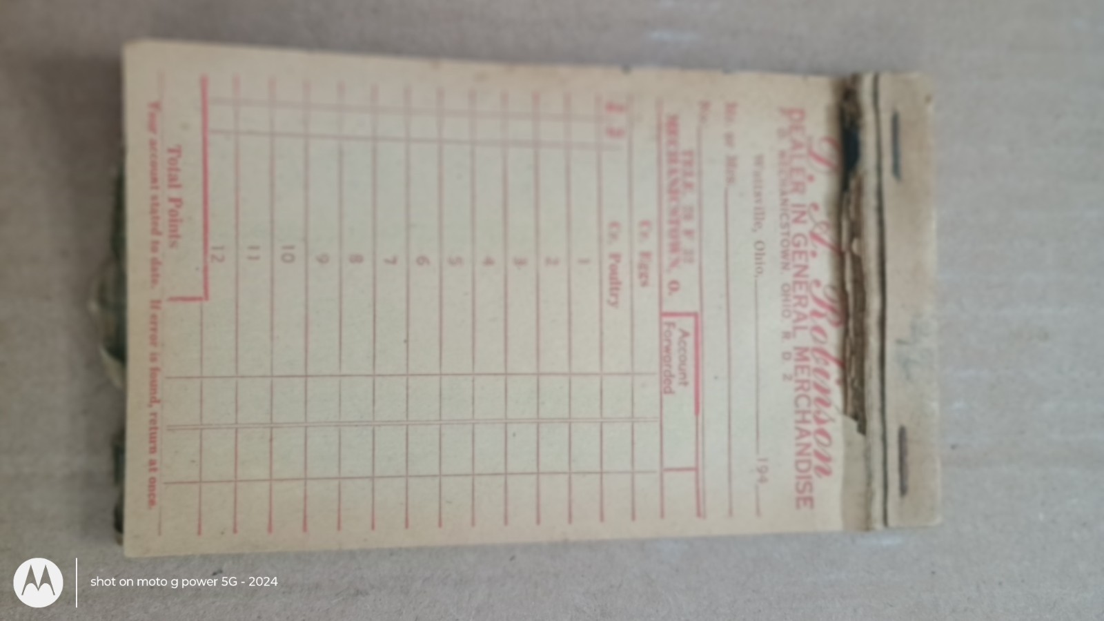 VINTAGE “Sales Book Order Receipt D.A. Robinson Mechanics town, Ohio General Mer