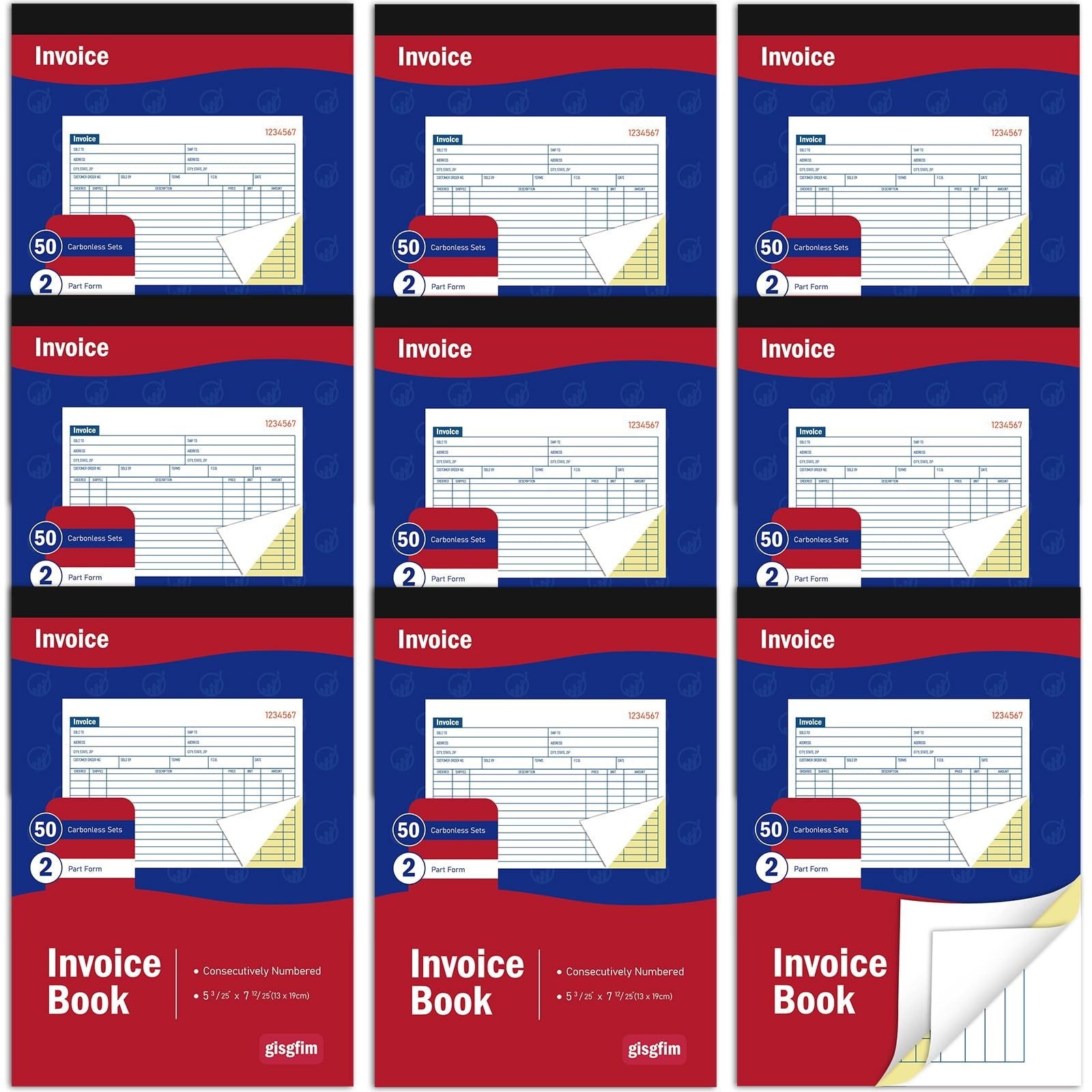 9 Pad Invoice Book for Small Business – 2-Part Carbonless Receipt & Work Order,