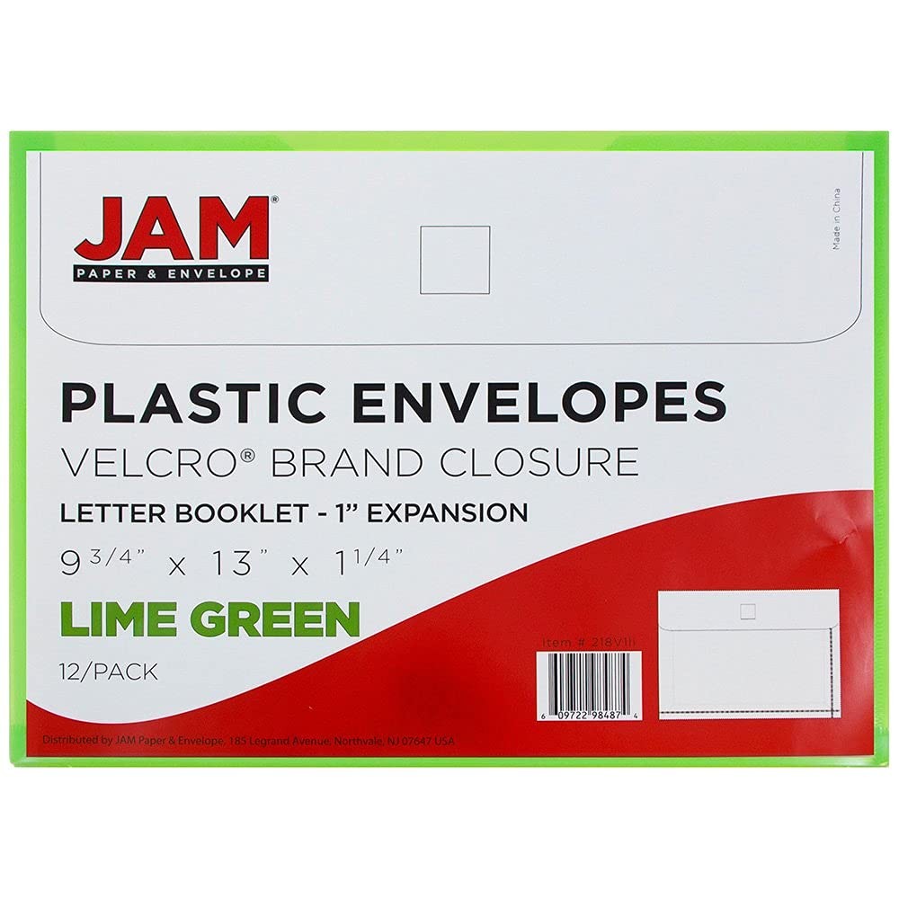 JAM PAPER Plastic Expansion Envelopes with Hook & 1″ Expansion, Lime Green
