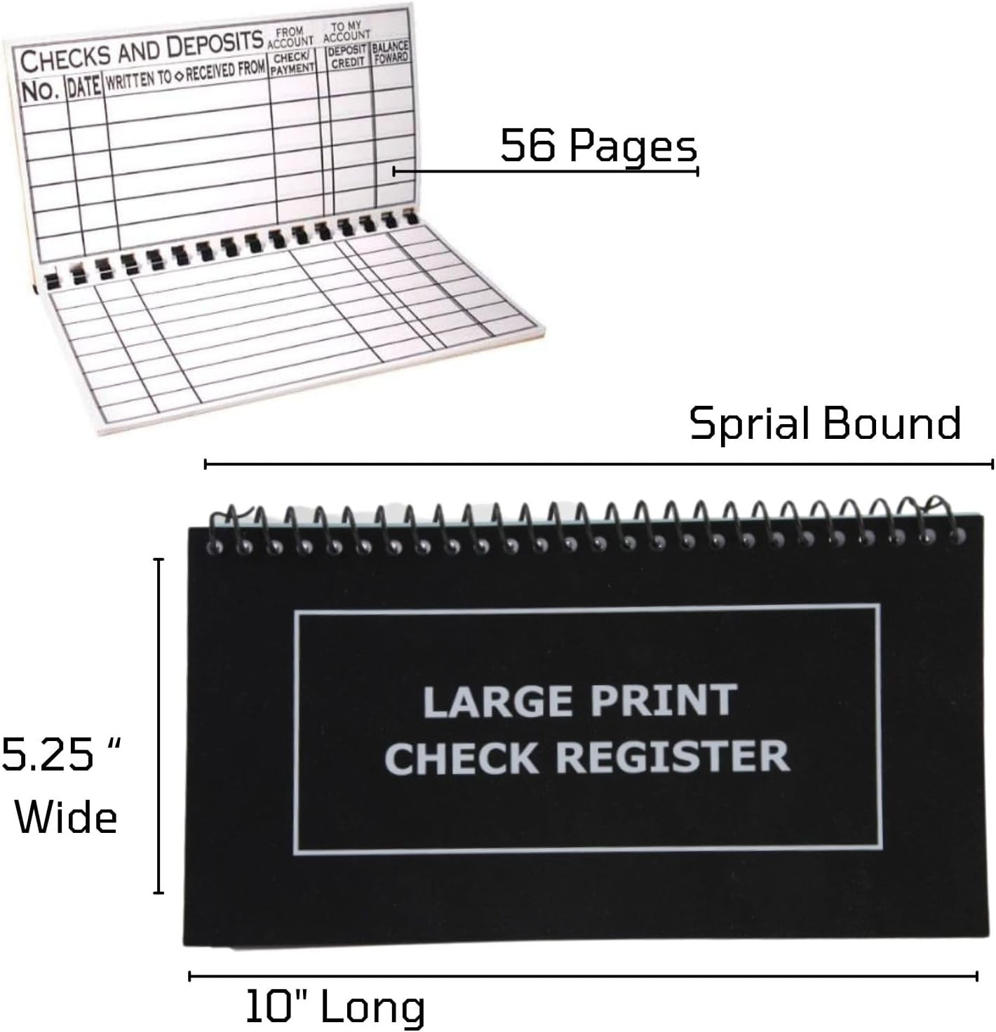 Jumbo Print Check Register Book – Large Print, Easy-To-Read, Spiral Bound, 56 Pa