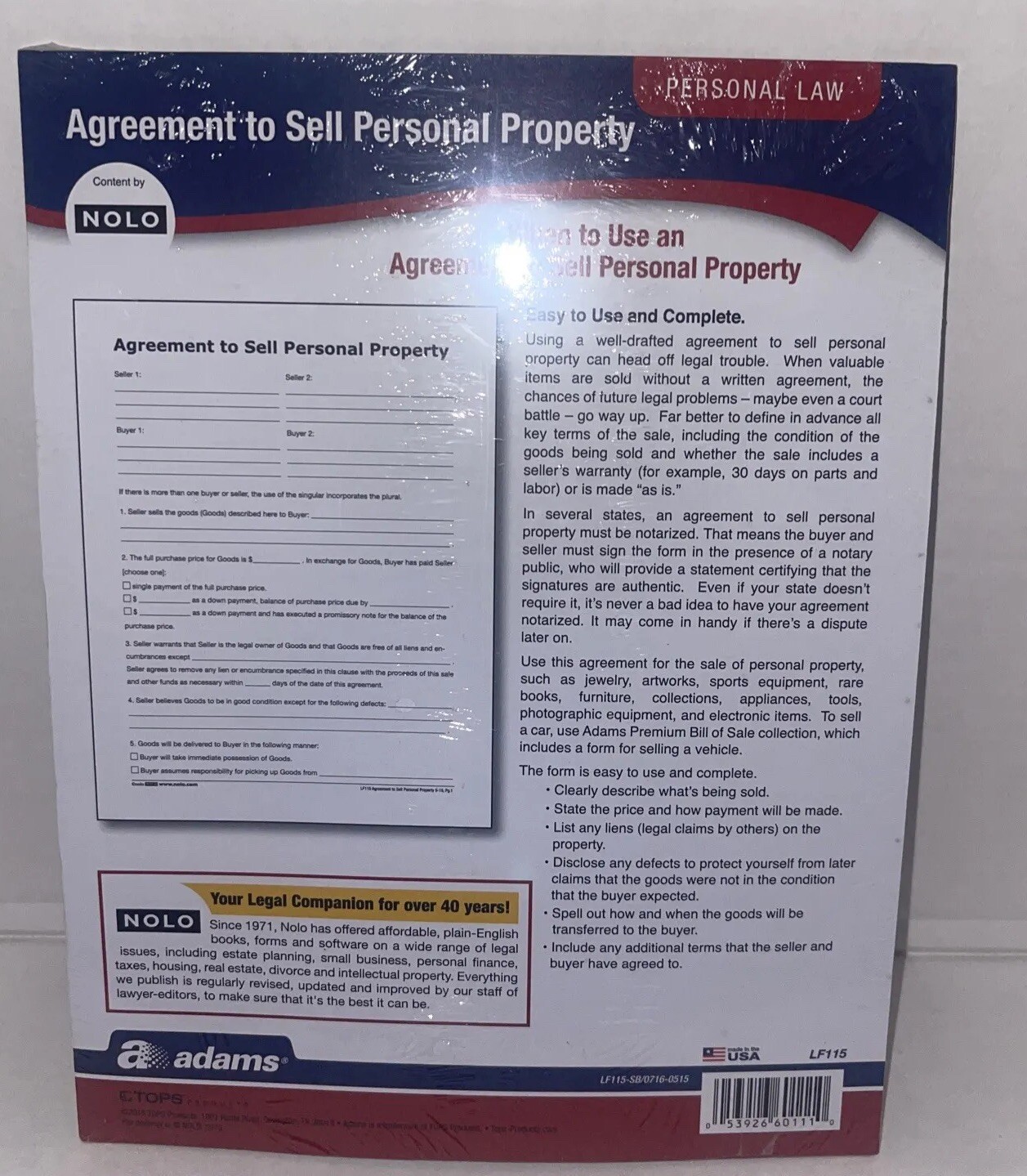 Socrates Agreement To Sell Personal Property Forms (LF115):New/Sealed P14