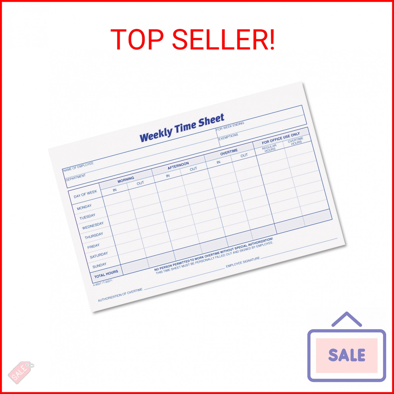 TOPS Weekly Time Sheets, One-Part (No Copies), 8.5 x 5.5, 50 Forms/Pad, 2 Pads/P