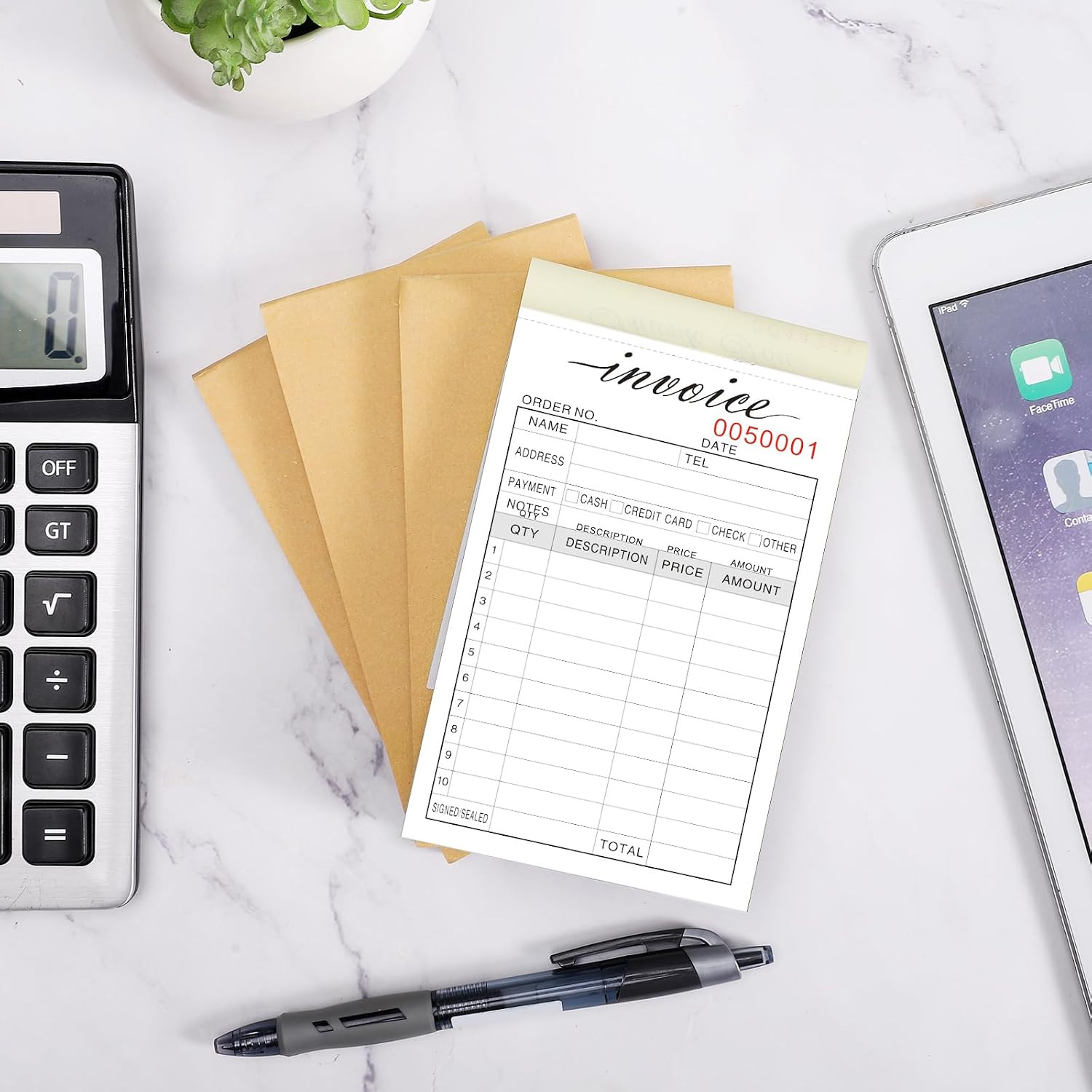 Invoice Receipt Book, 3.4X5.5″ Handheld 2-Part Carbonless Sales Invoice Book, In