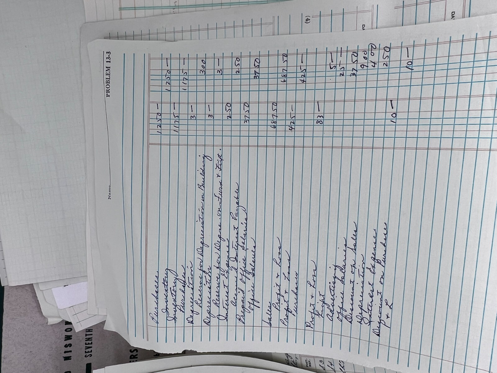 Accounting Principles Columnar 1960 BOORUM & PEASE class Working Sheets Pads