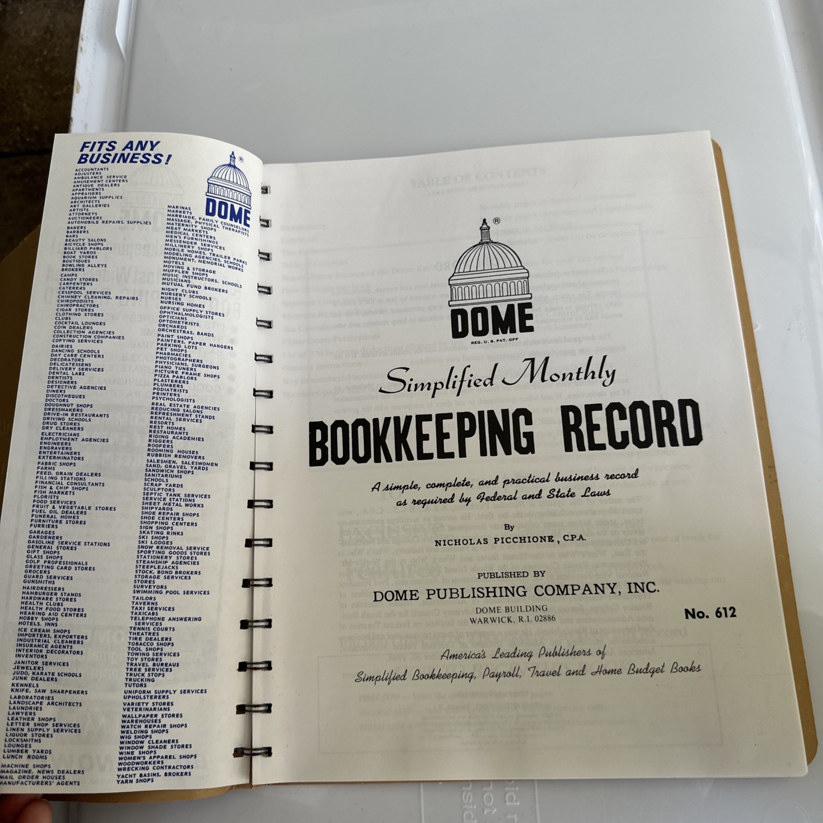 (NEW) 1990 DOME Spiral Bound Simplified Monthly Bookkeeping Record PICCHIONE 612