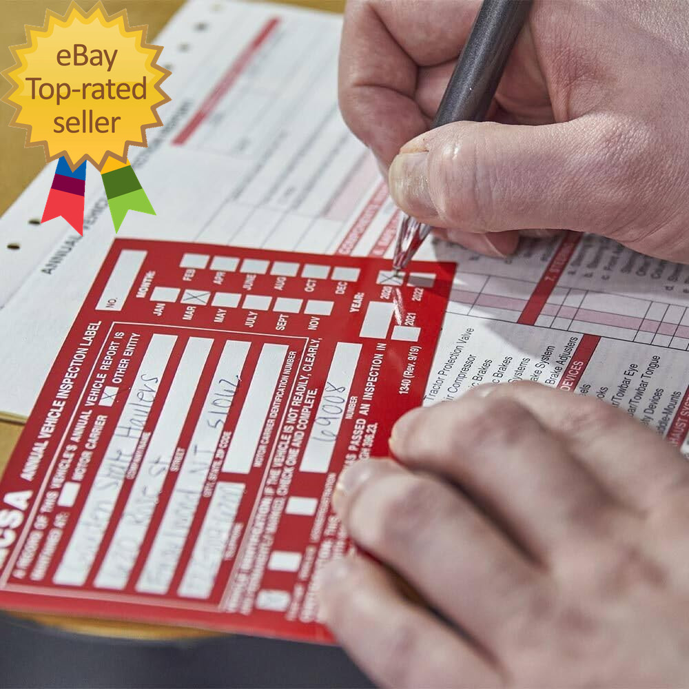 10-Pack Annual Vehicle Inspection Report Form & Red FMCSA Label Aluminum