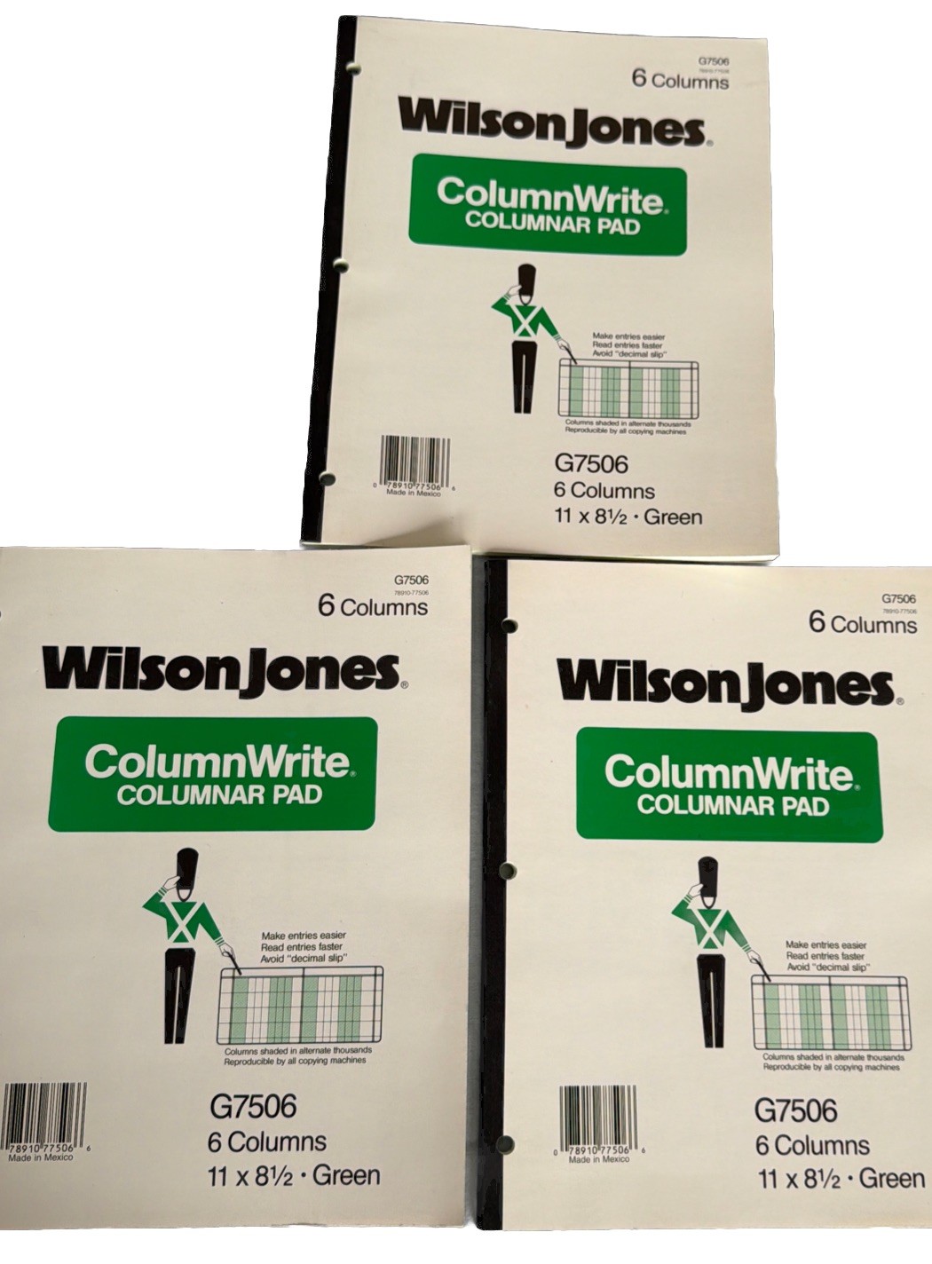 x3 Vtg Wilson Jones 6 Column Write Columnar Pad Green 11 x 8-1/2” G7506 Lot Of 3
