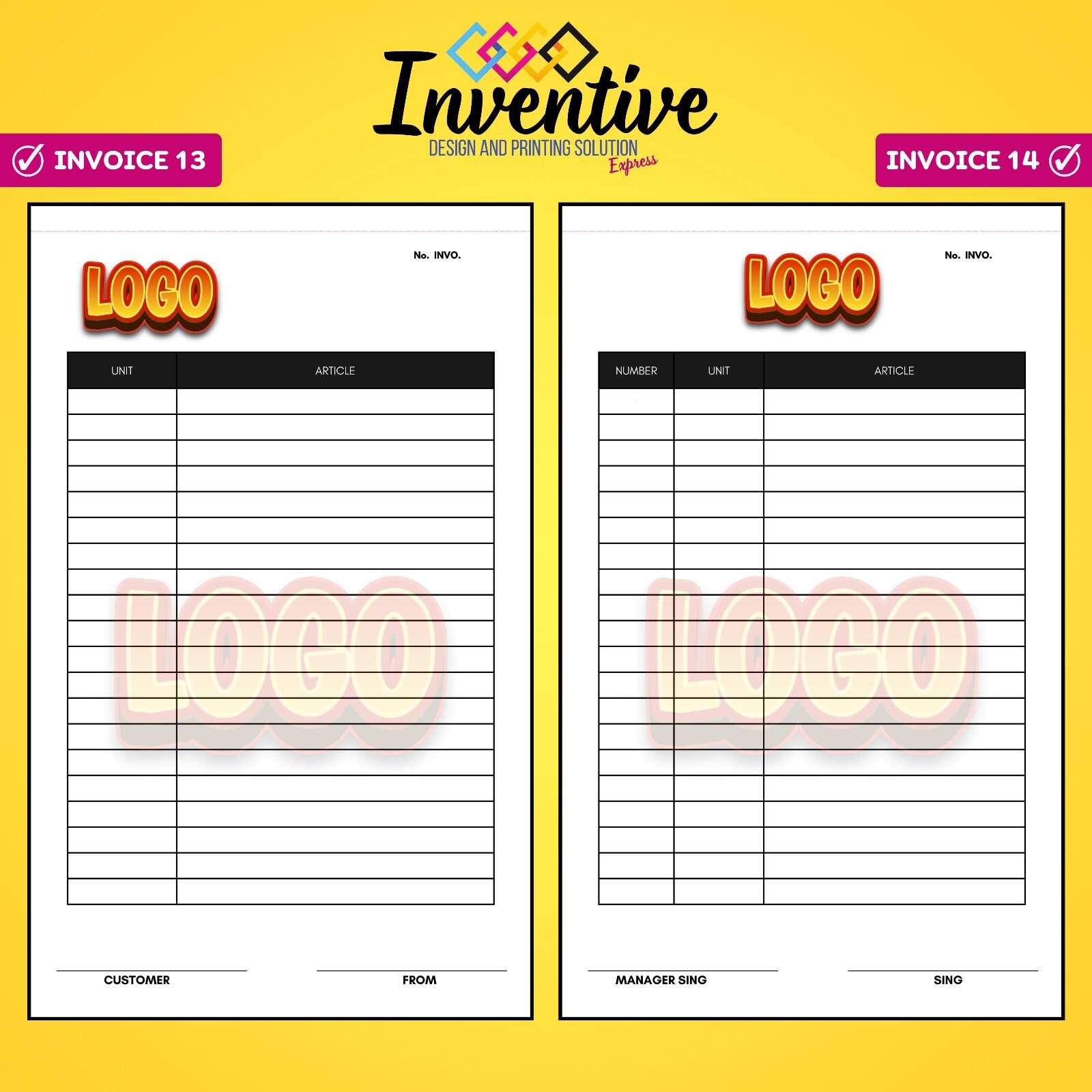 Custom sales notes/invoices for your business free design8.5×5.5″ passing paper.