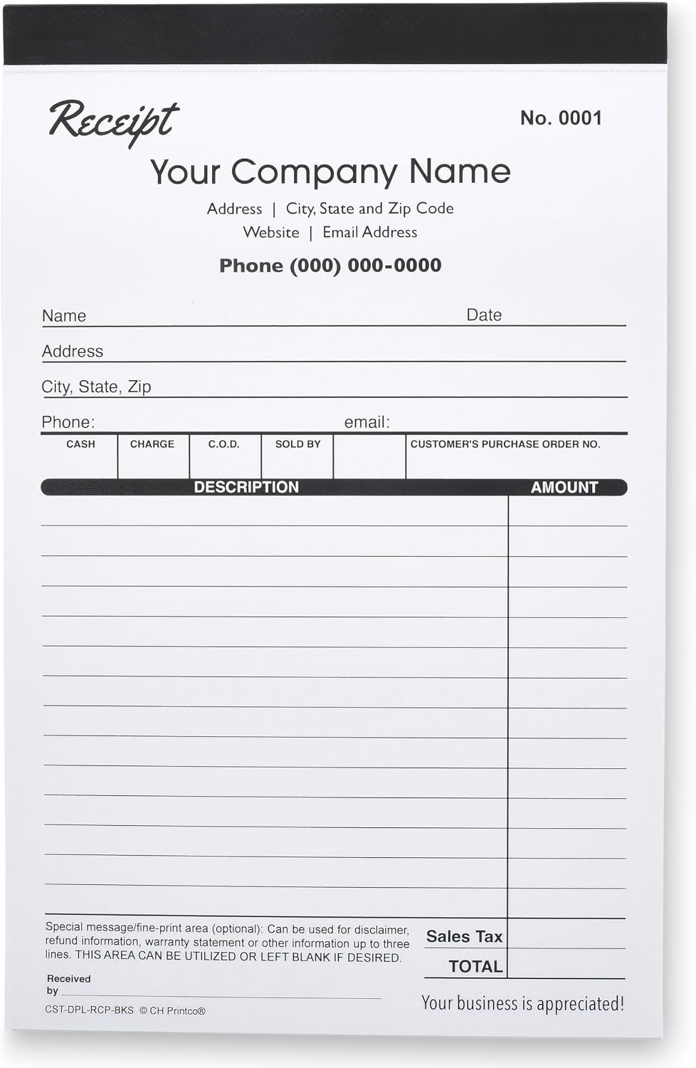 Custom Duplicate Receipt Books W/ Your Company Name. 2 Books 100 Sets Numbered.