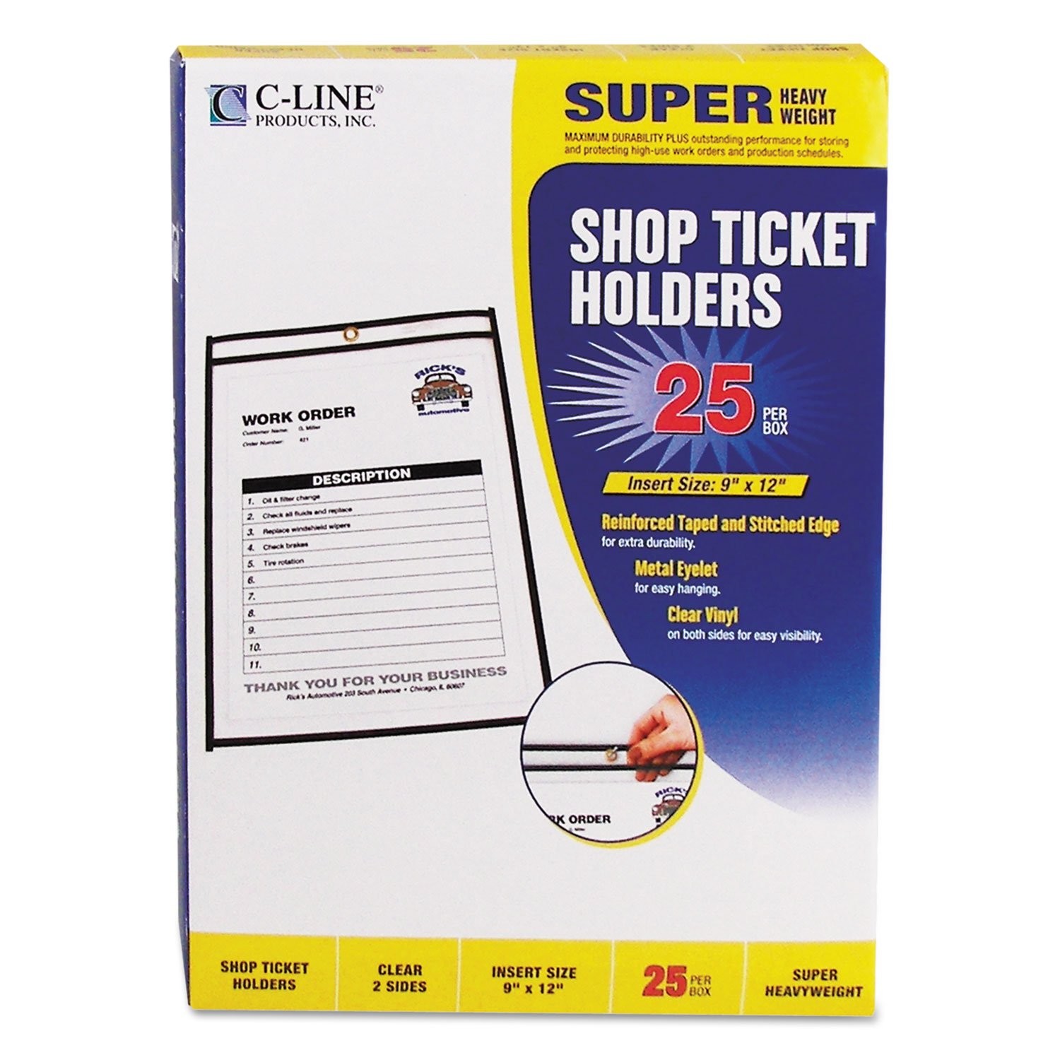 C-Line 46912 Shop Ticket Holders, Stitched, Both Sides 9 x 12 inches, Black