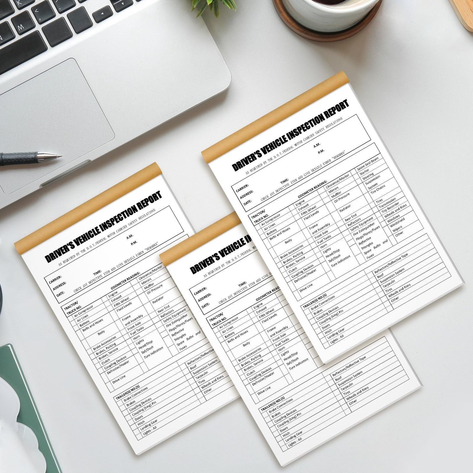 800 Sets (16-Pack) Detailed Driver’s Vehicle Inspection Report 8.5″ x 5.5″ Da…