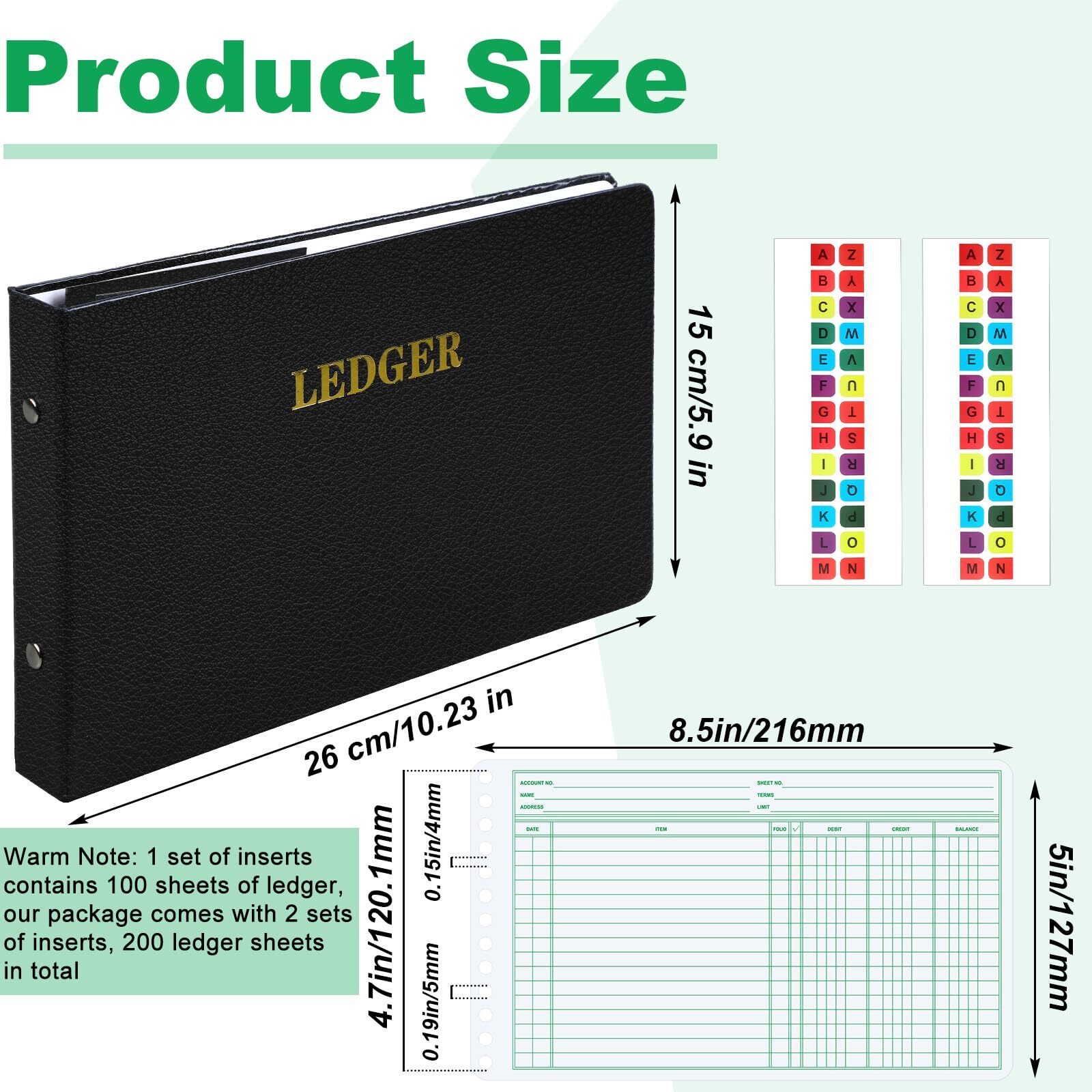Ledger Binder with 200 Pages & Small Index Tabs for Bookkeeping Black Cover