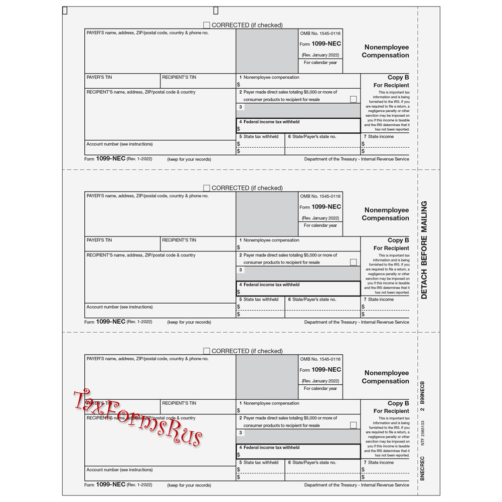 2022 IRS Tax Form 1099-NEC Laser 24 recipients+(3)1096 #NECS405 – 3UP 4pt NO Env