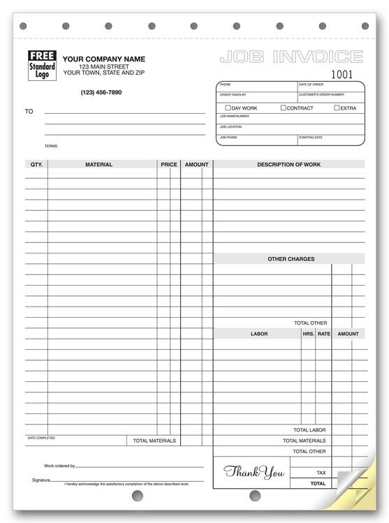 100 Contractor Job Order Invoice Forms Nebs/Deluxe # 6544 / 2 Part Carbonless