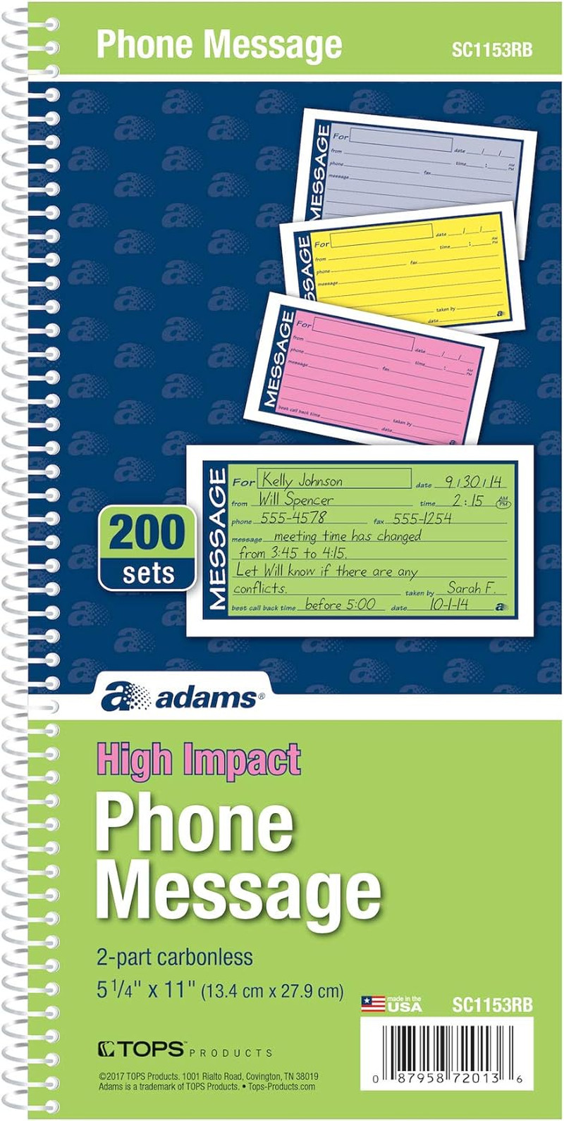 ® High Impact Phone Message Book, 2-Part Carbonless, 5-1/4″ X 11″, 2 Sets per Bo