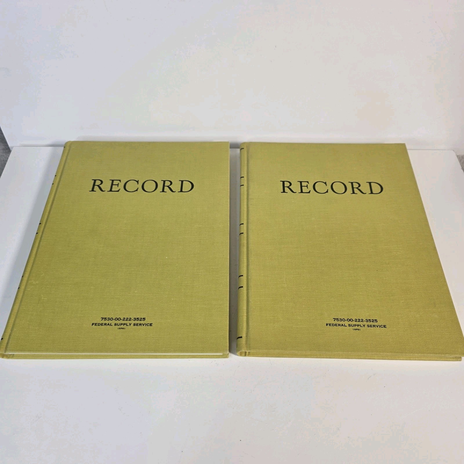 Vintage Federal Supply Service Record Book Set Of 2 Green Cloth Ruled Paper