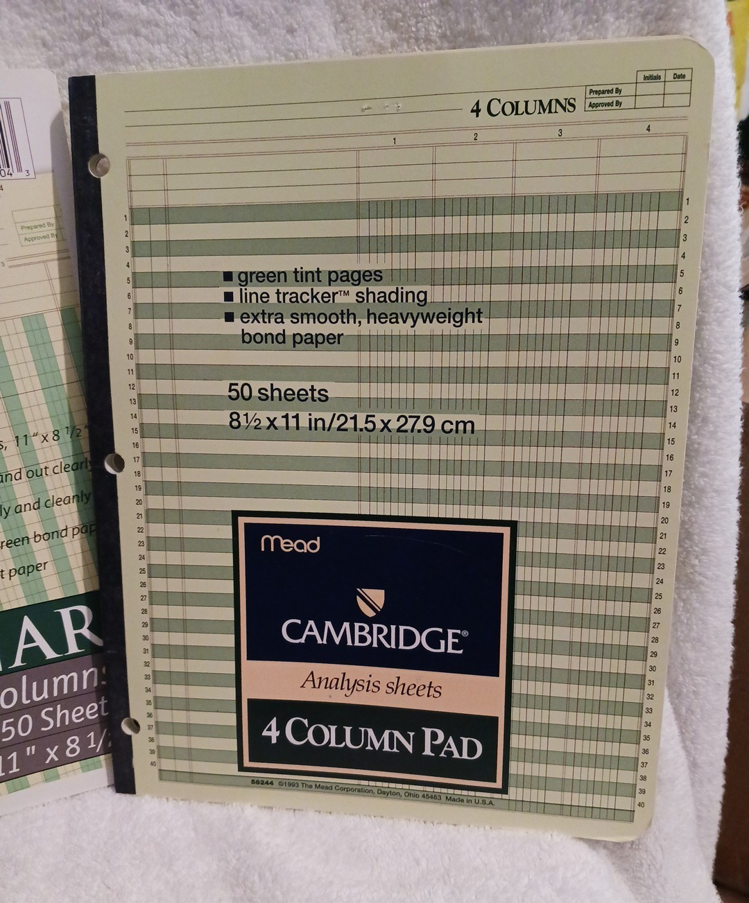 2 Norcom & Mead Columnar Ledger Pads 4 Columns 8.5″ x 11″ Letter Size 50 Sheets
