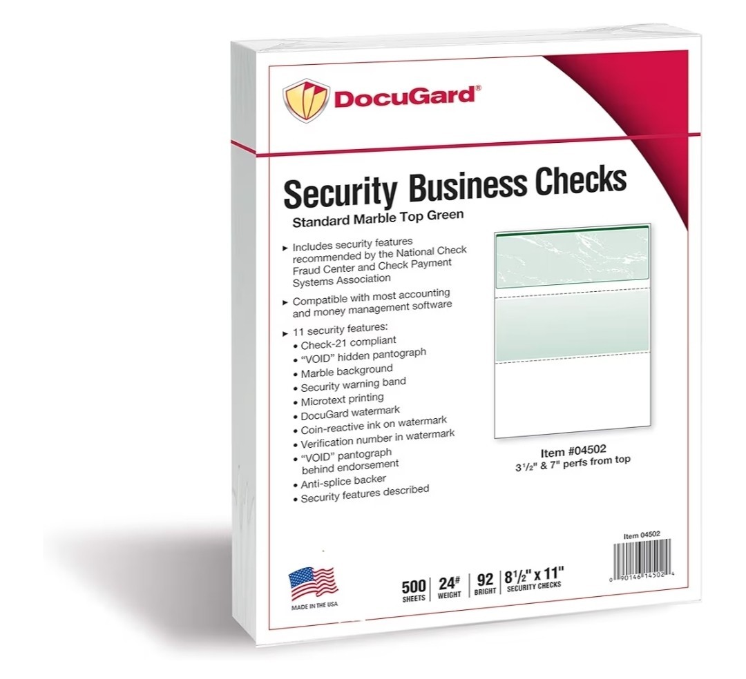 Docugard 04502 – Security Business Checks – Marble Top Green – 500 Sheets/Ream