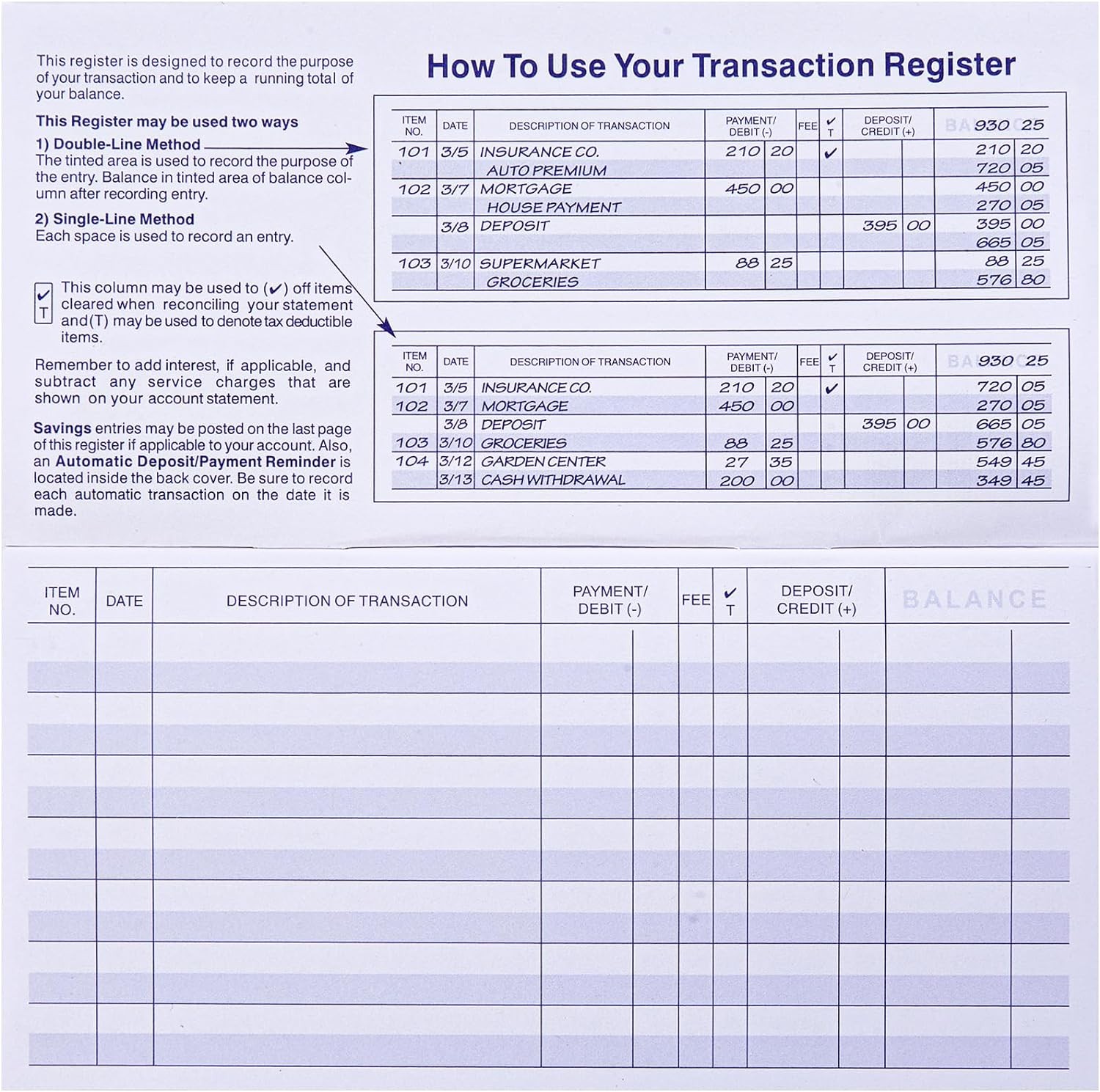 24 PCS Check Registers for Personal Checkbook, Easy to Read Checkbook Register